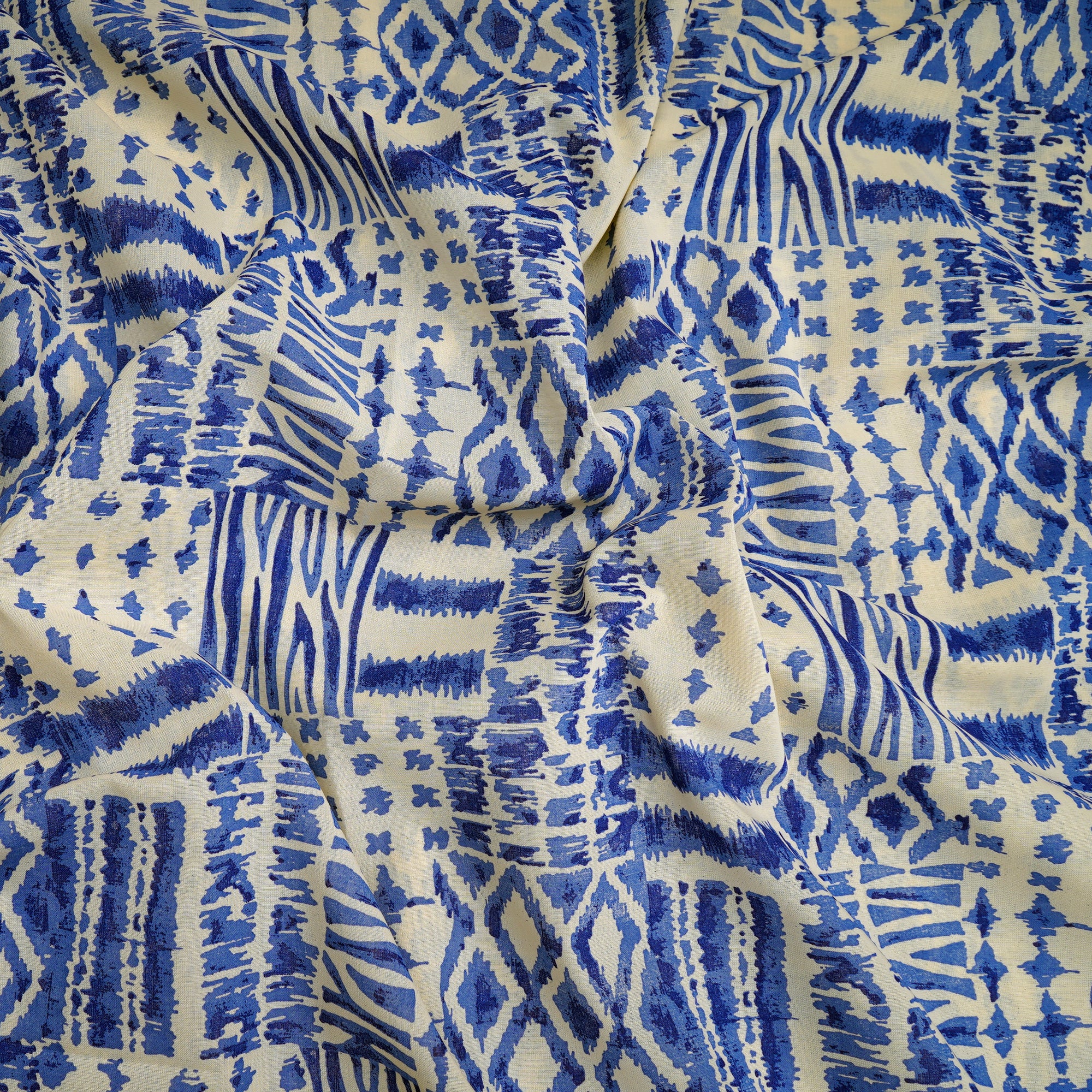 Off-White-Blue All Over Pattern Screen Print Fine Chanderi Fabric