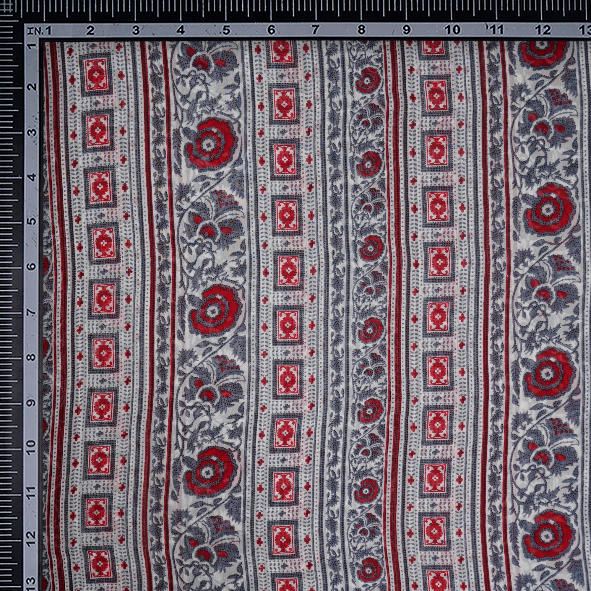 Red-Grey Color Printed Viscose Georgette Fabric