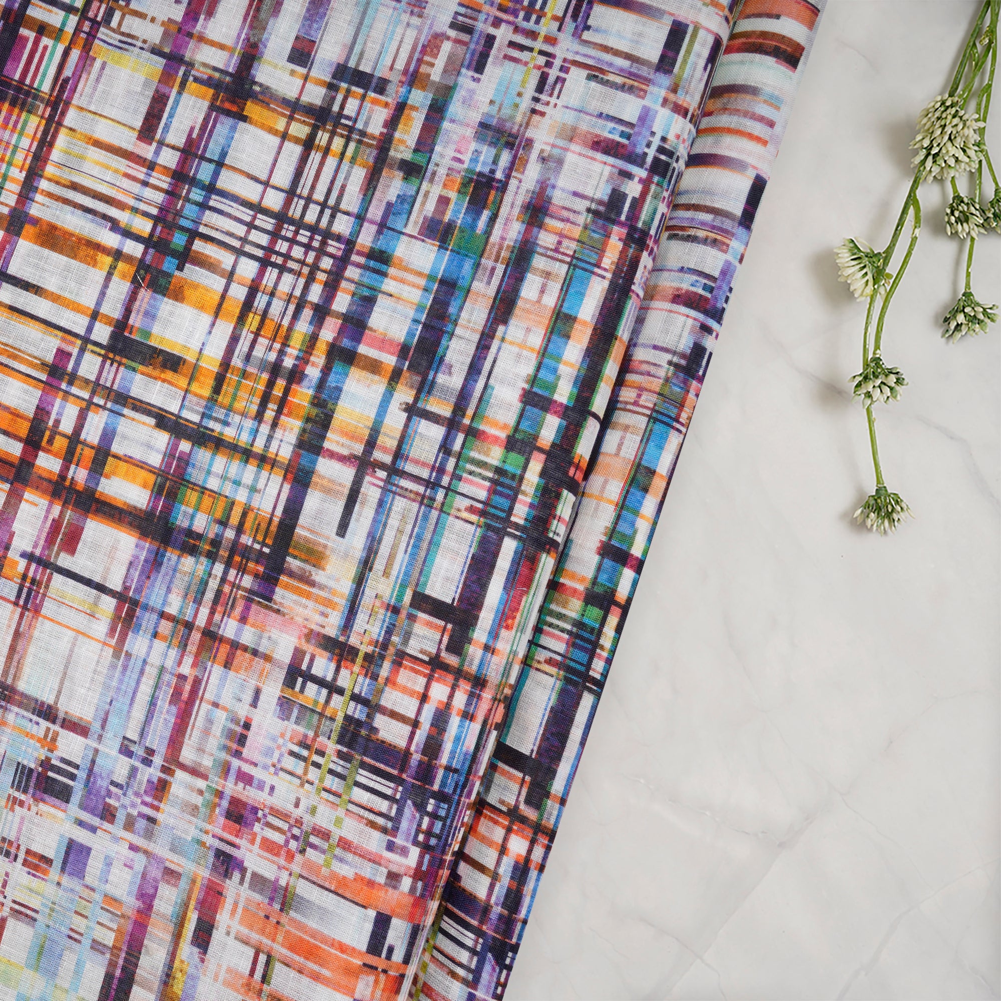 Multi Color Digital Printed Flax Linen Fabric
