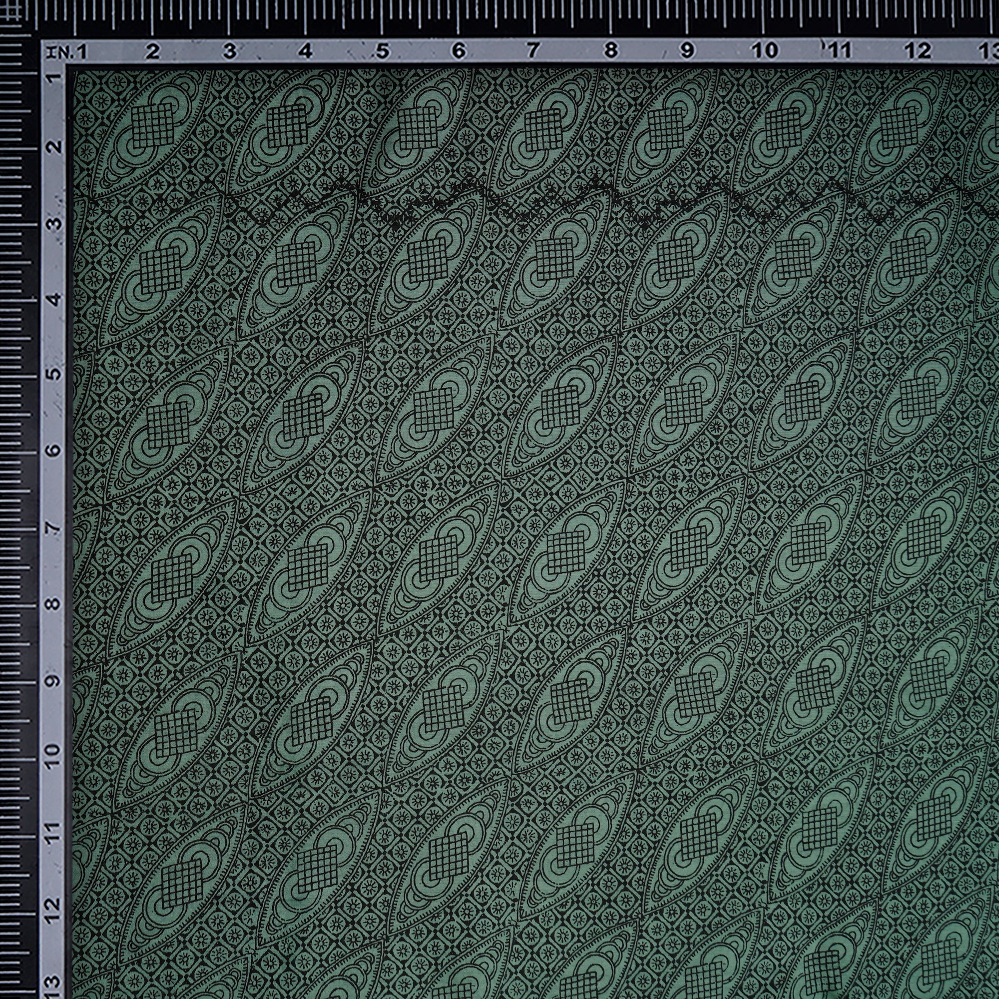 Green-Black Color Printed Fine Chanderi Fabric