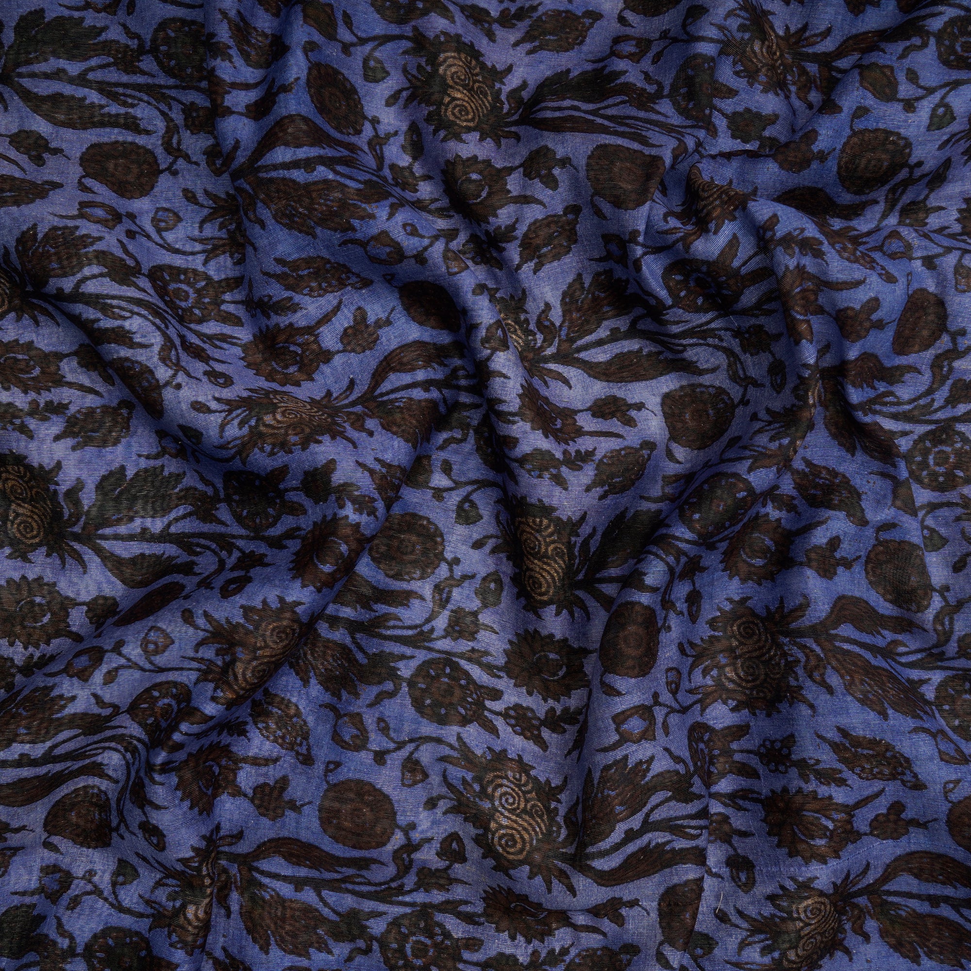 Purple-Brown Color Printed Noile Silk Fabric