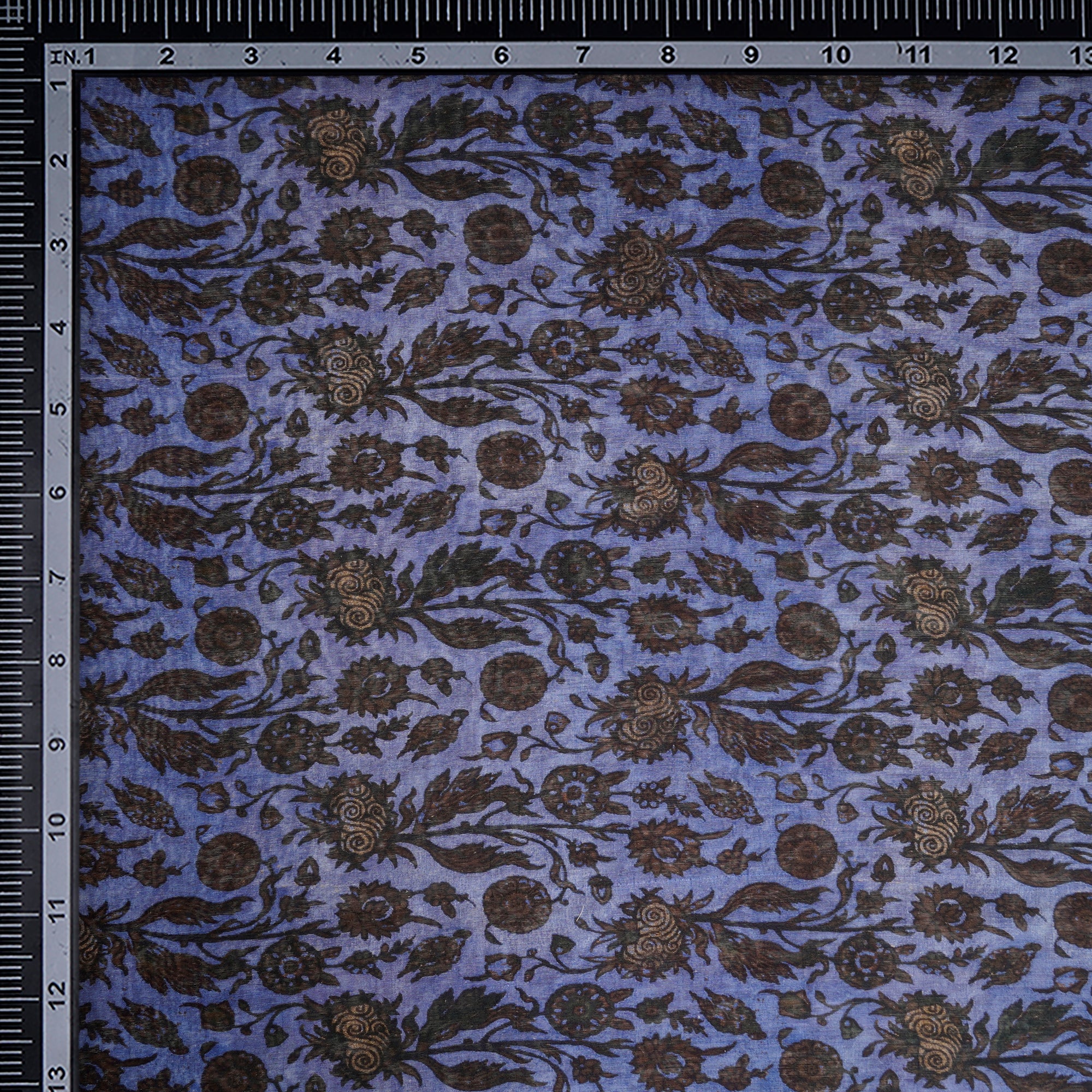 Purple-Brown Color Printed Noile Silk Fabric