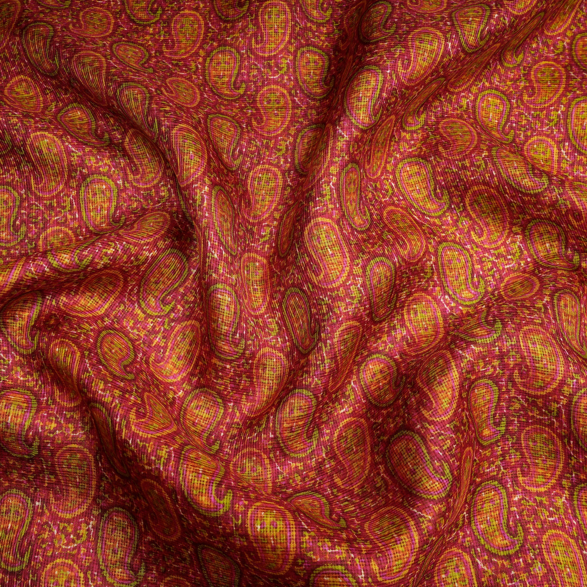 Multi Color Paisley Pattern Screen Print Kota Silk Fabric