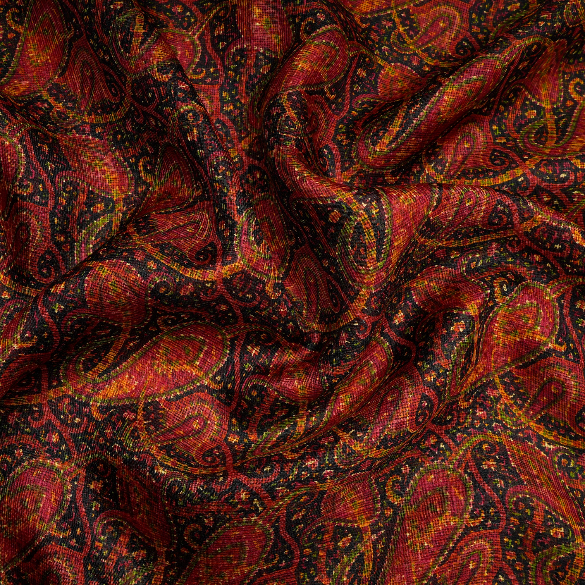 Multi Color Paisley Pattern Screen Print Kota Silk Fabric