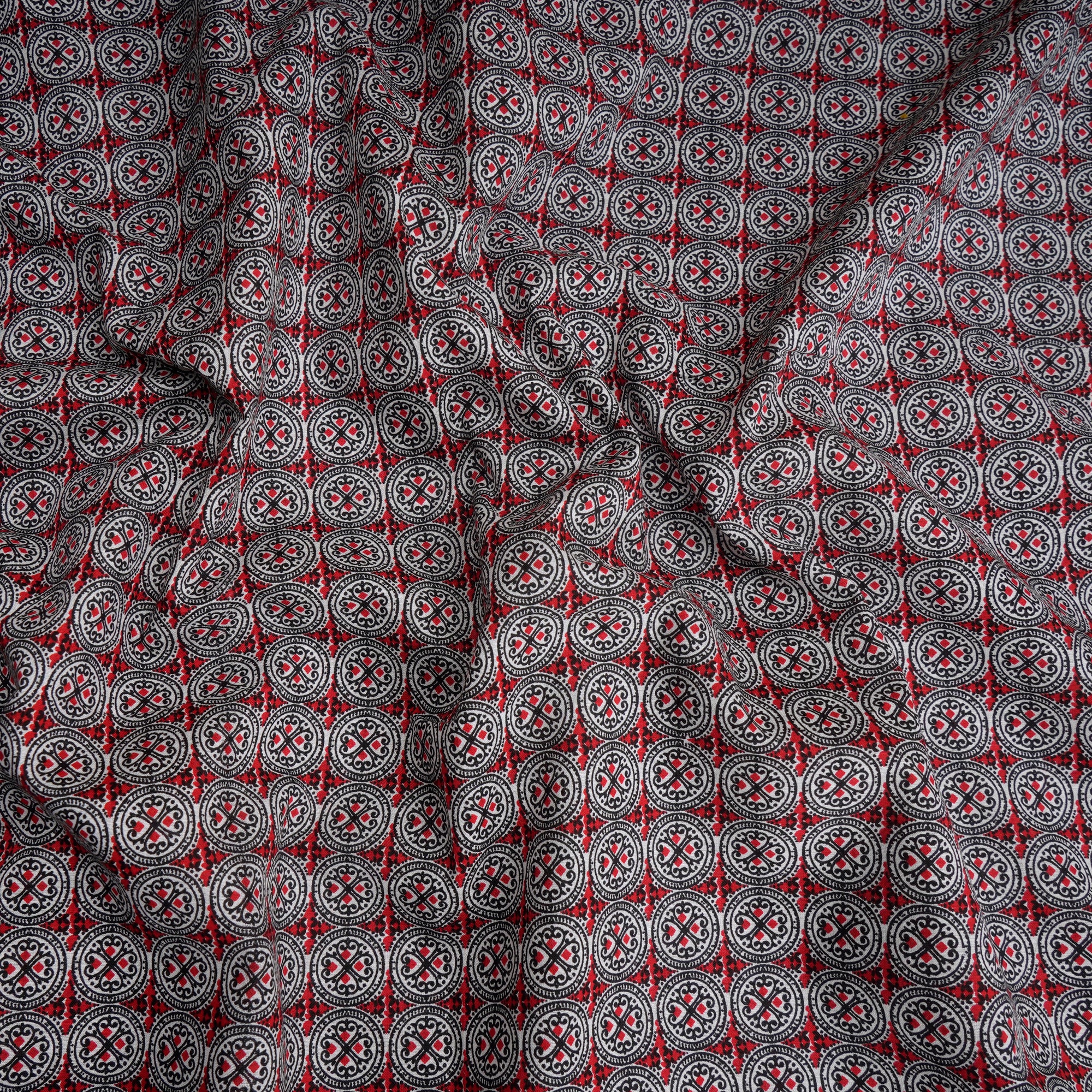 Red-Black Color Printed Cambric Cotton Fabric