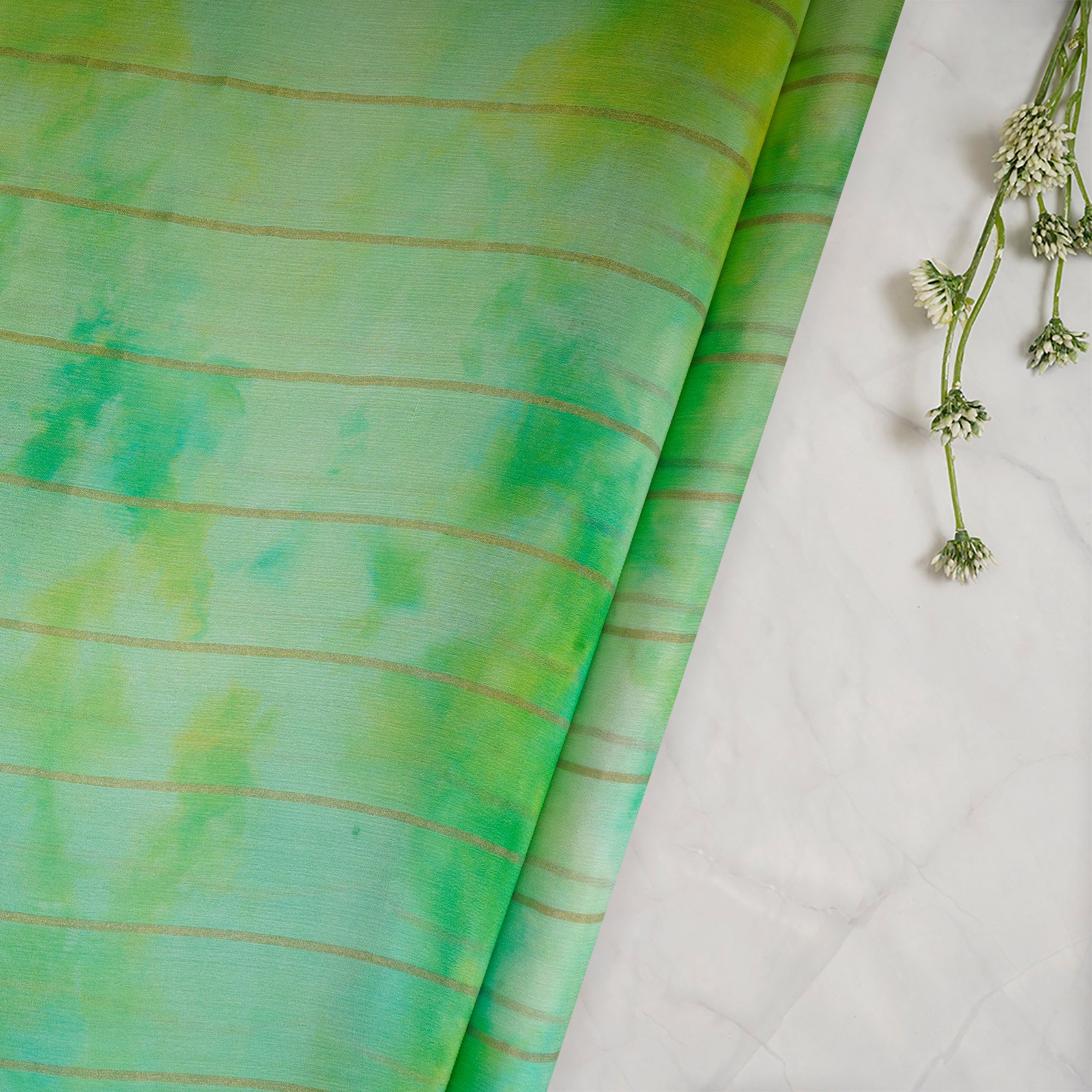 Green Color Handcrafted Tie and Dye Printed Crepe Fabric