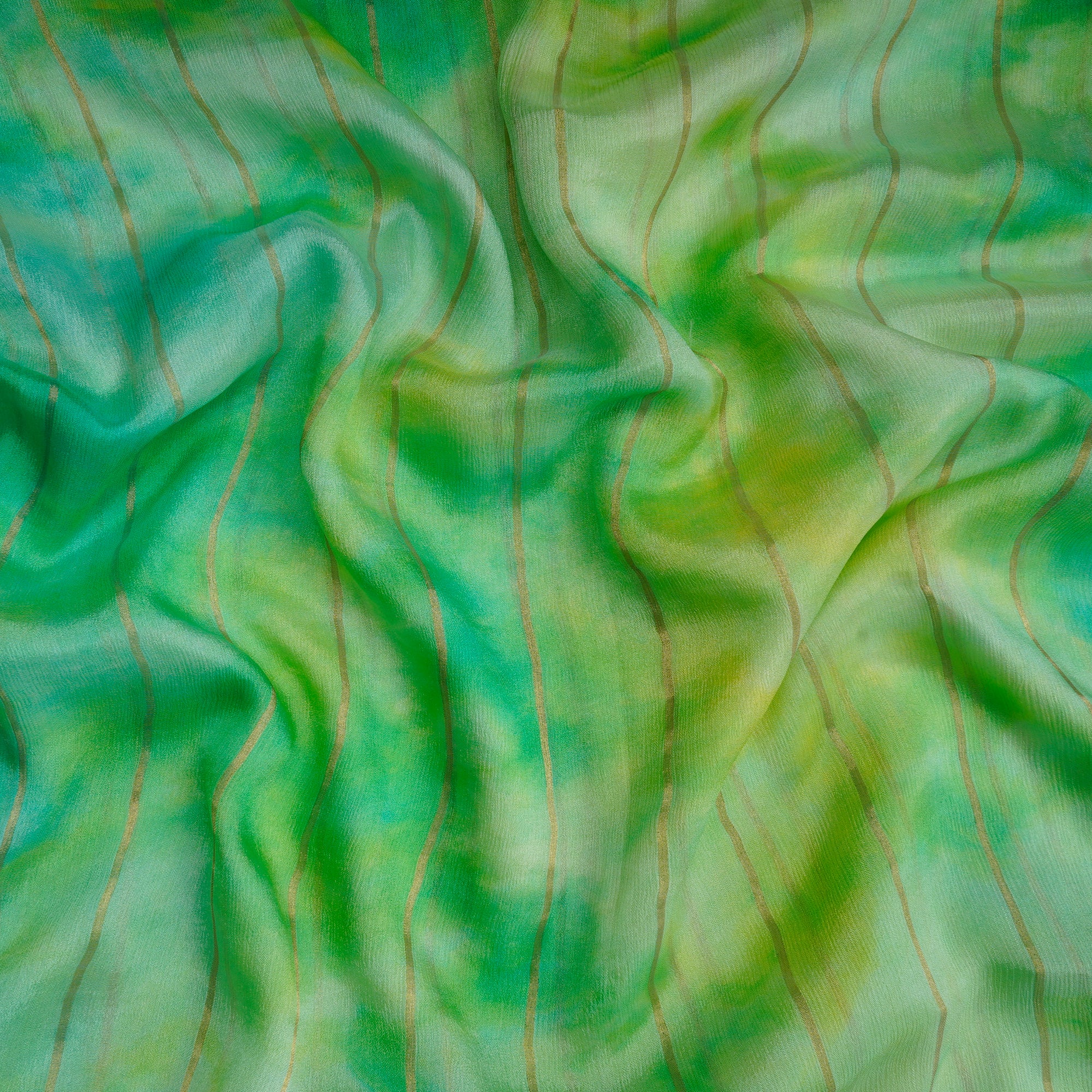 Green Color Handcrafted Tie and Dye Printed Crepe Fabric