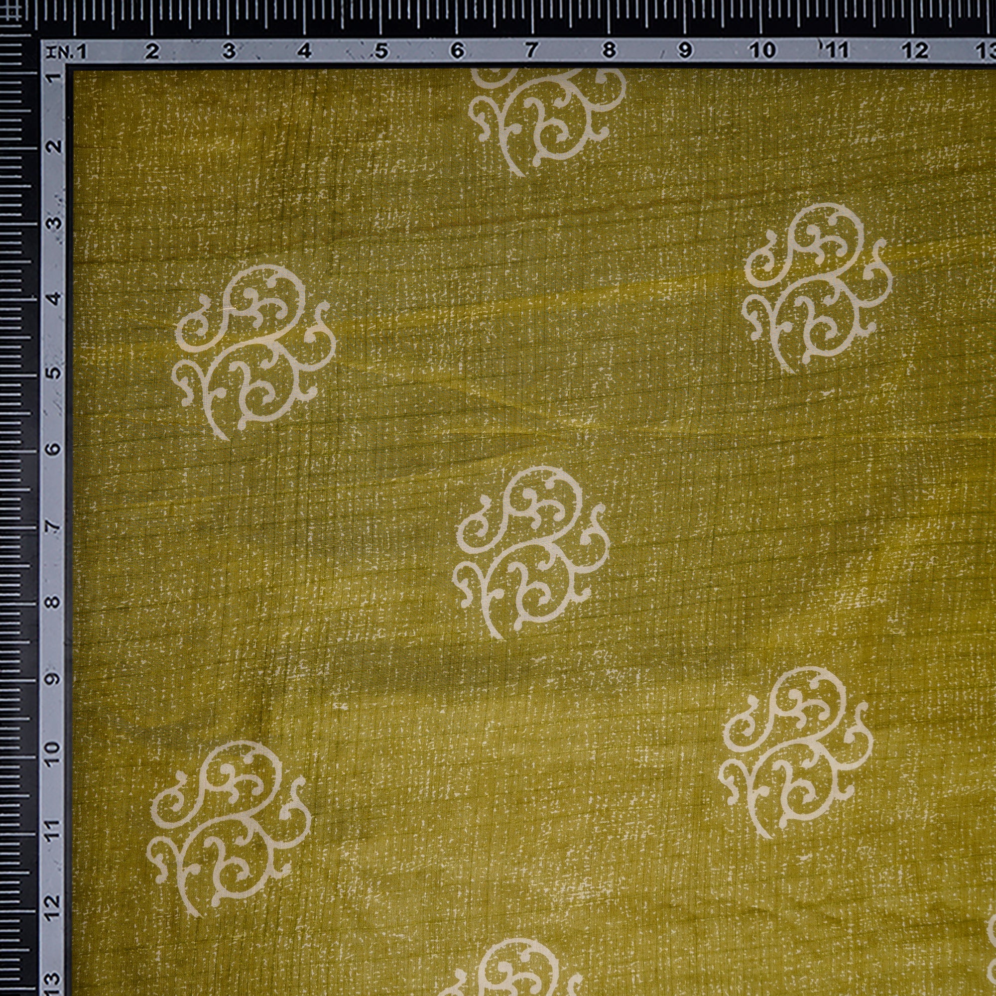 Olive Green Color Printed Tussar Chanderi Fabric