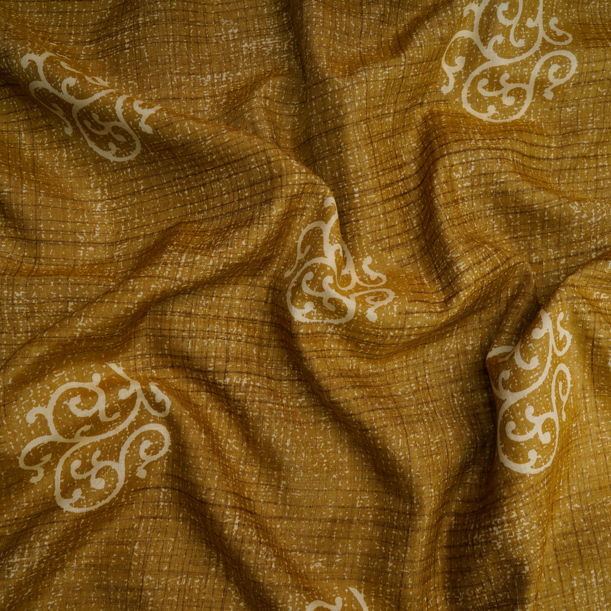 Golden Color Printed Tussar Chanderi Fabric