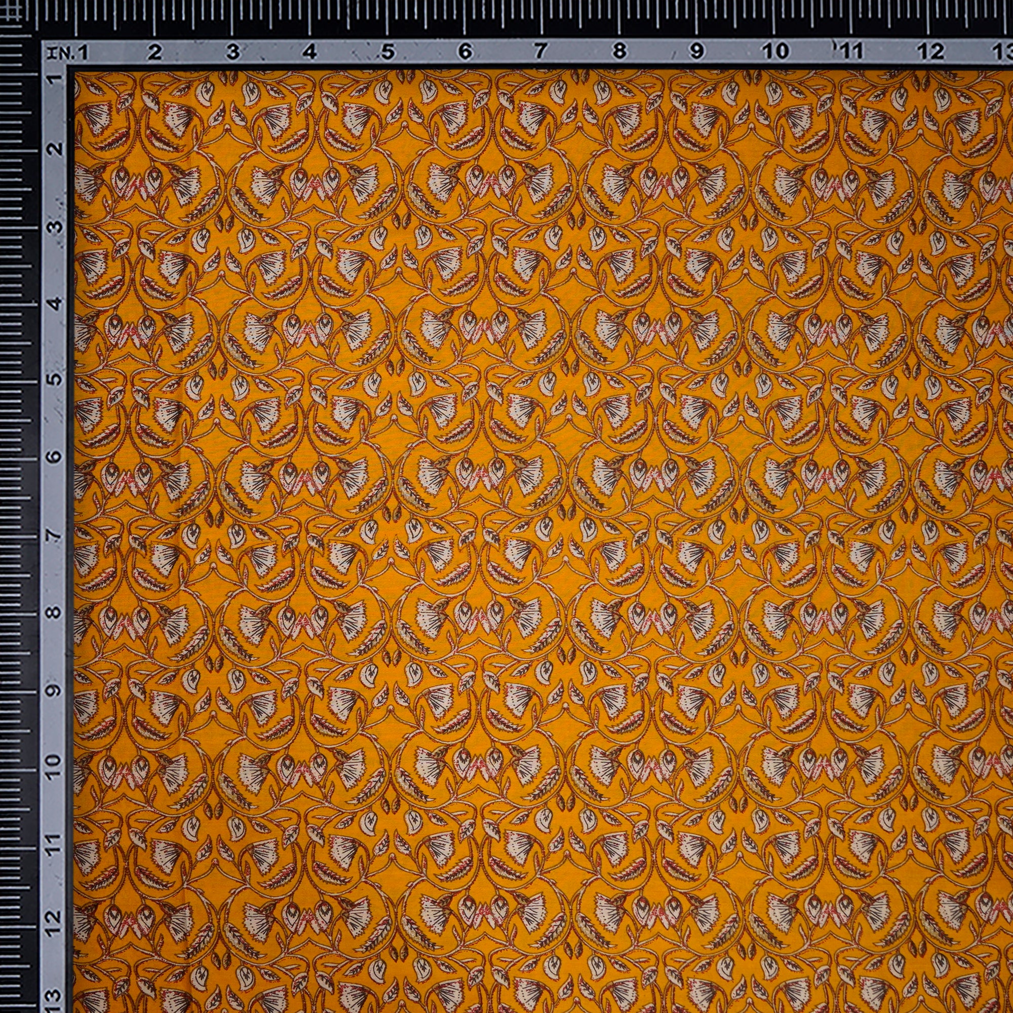 Mustard Yellow Color Printed Chanderi Fabric