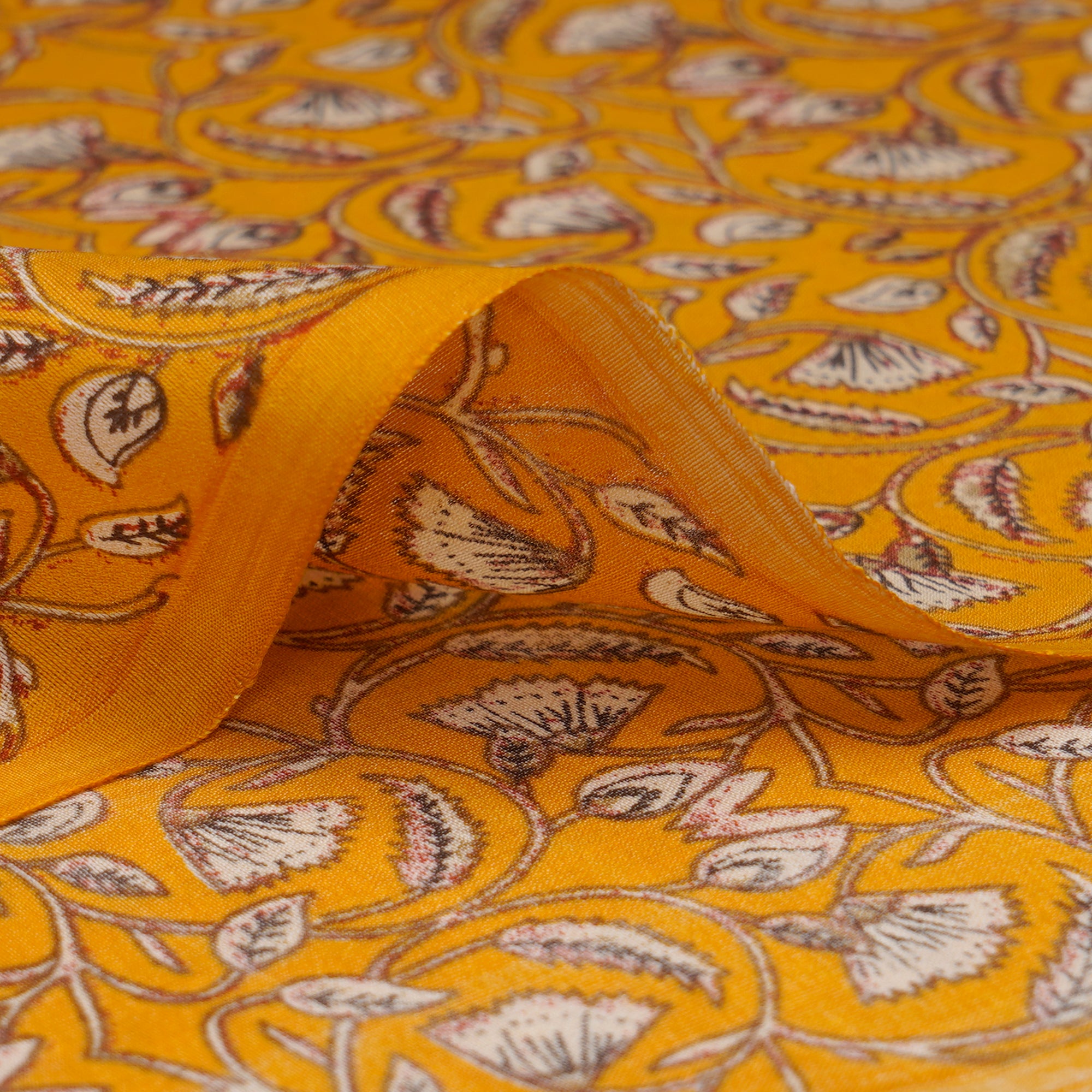 Mustard Yellow Color Printed Chanderi Fabric