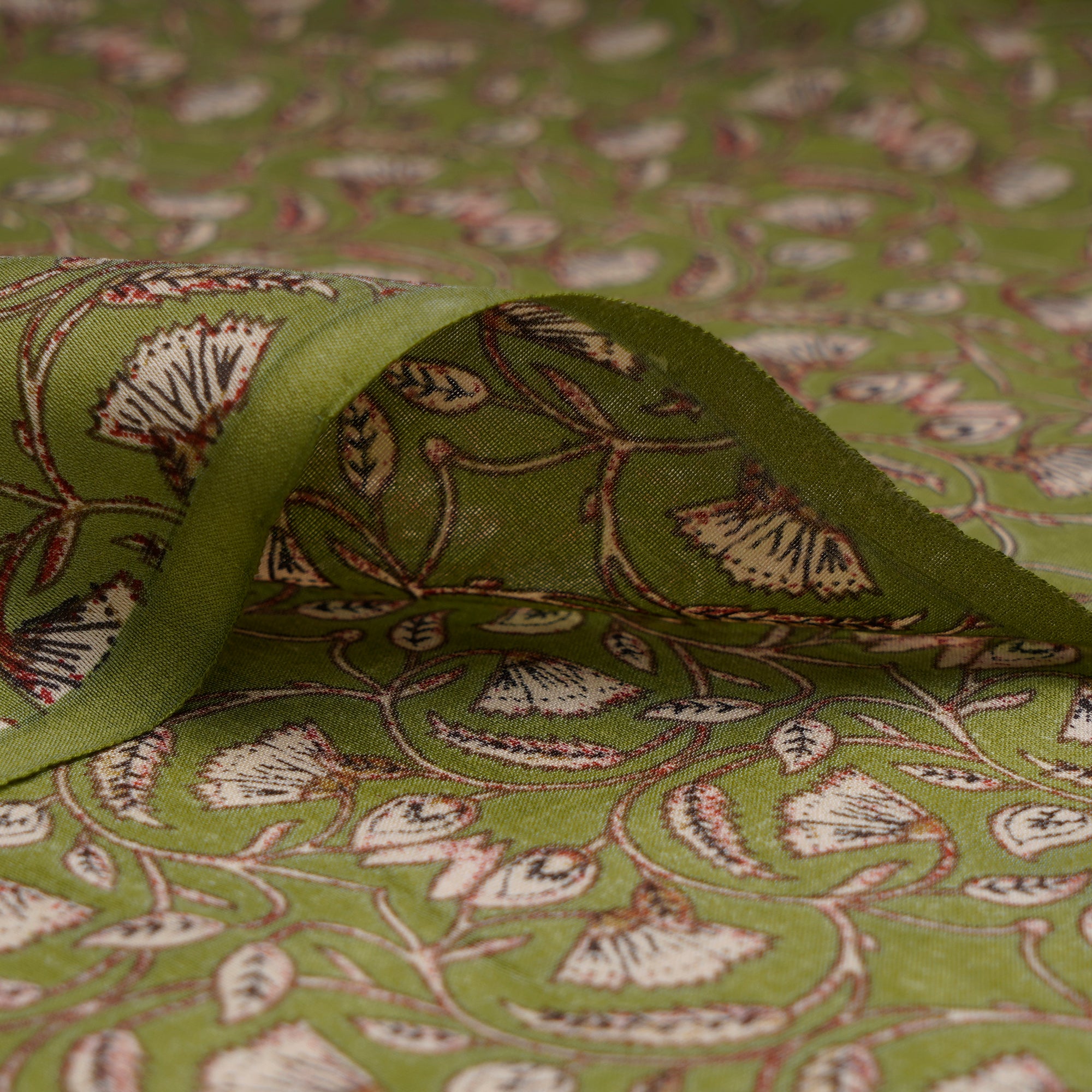 Green Color Printed Fine Chanderi Fabric