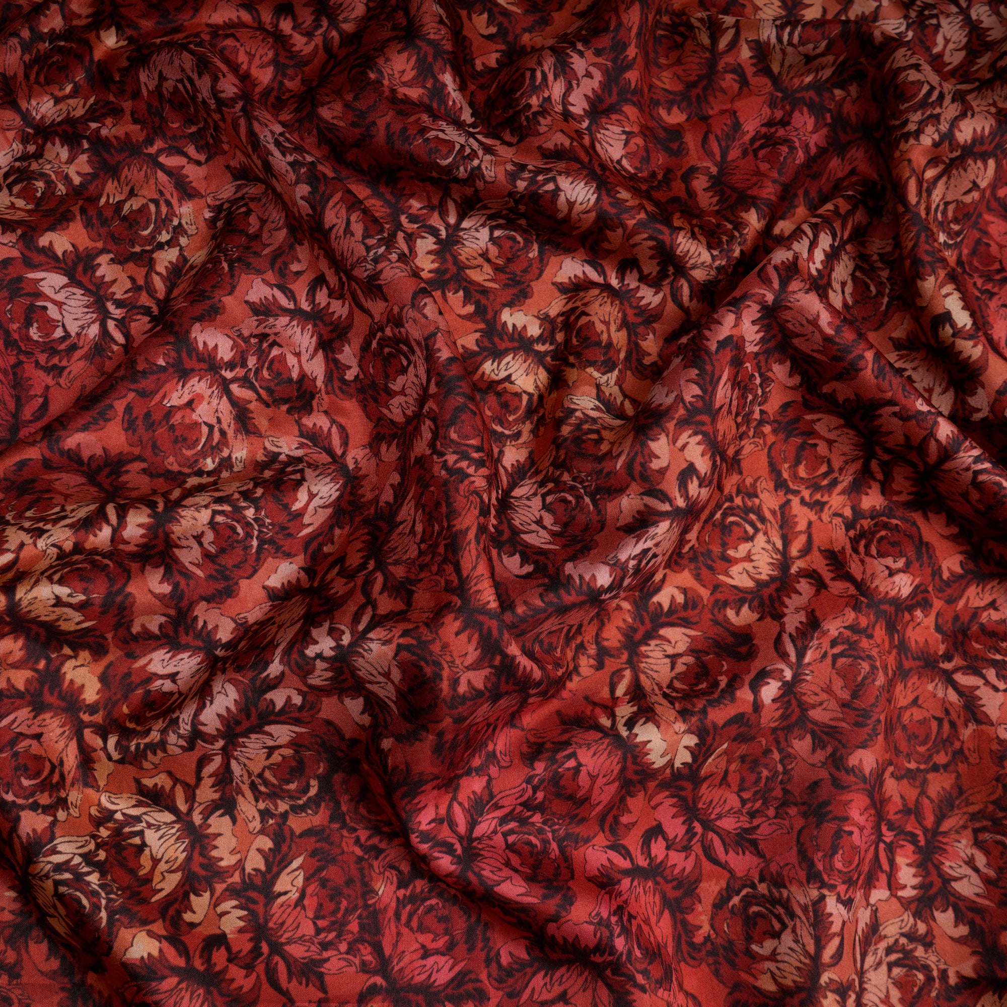 Red Color Printed Plain Silk Fabric