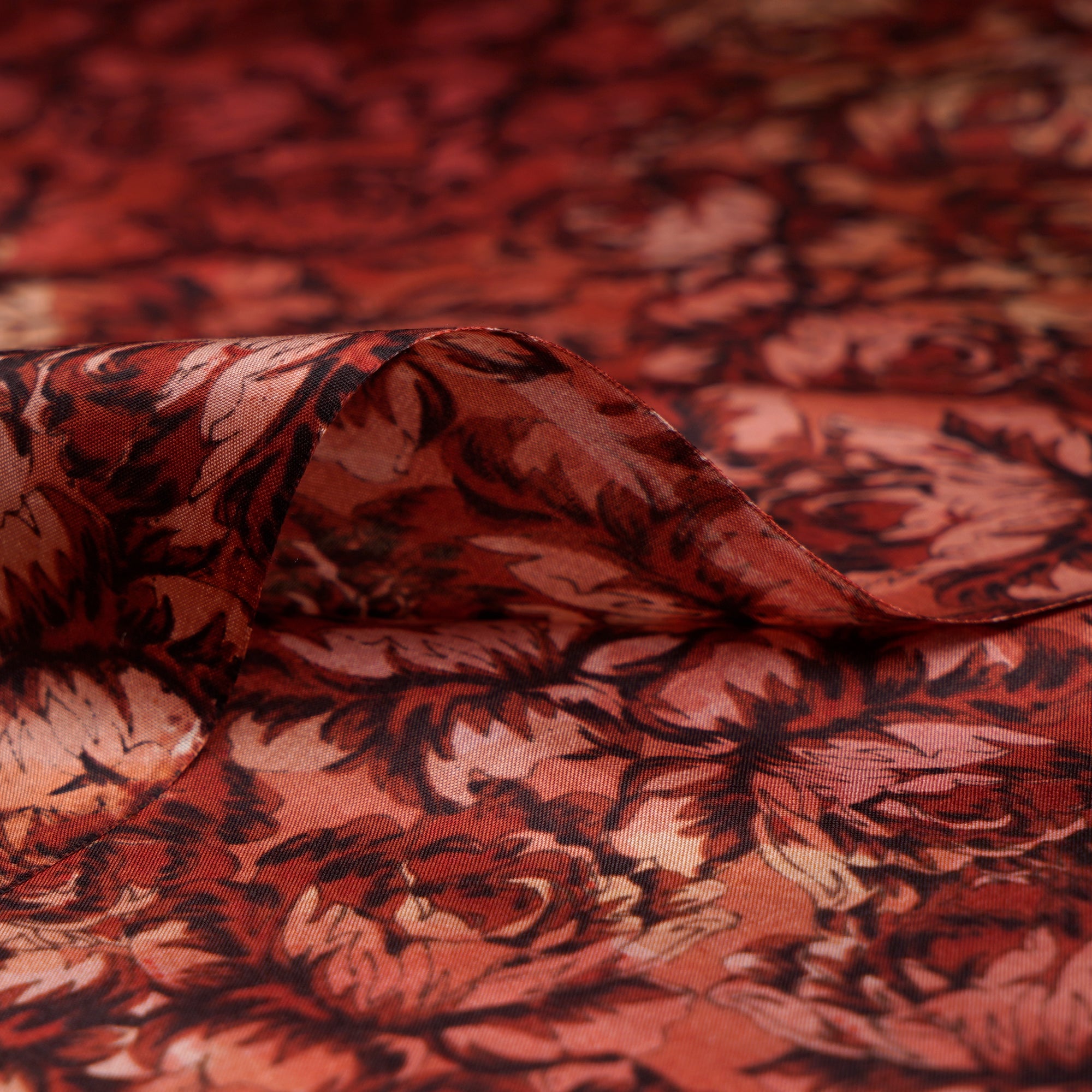 Red Color Printed Plain Silk Fabric