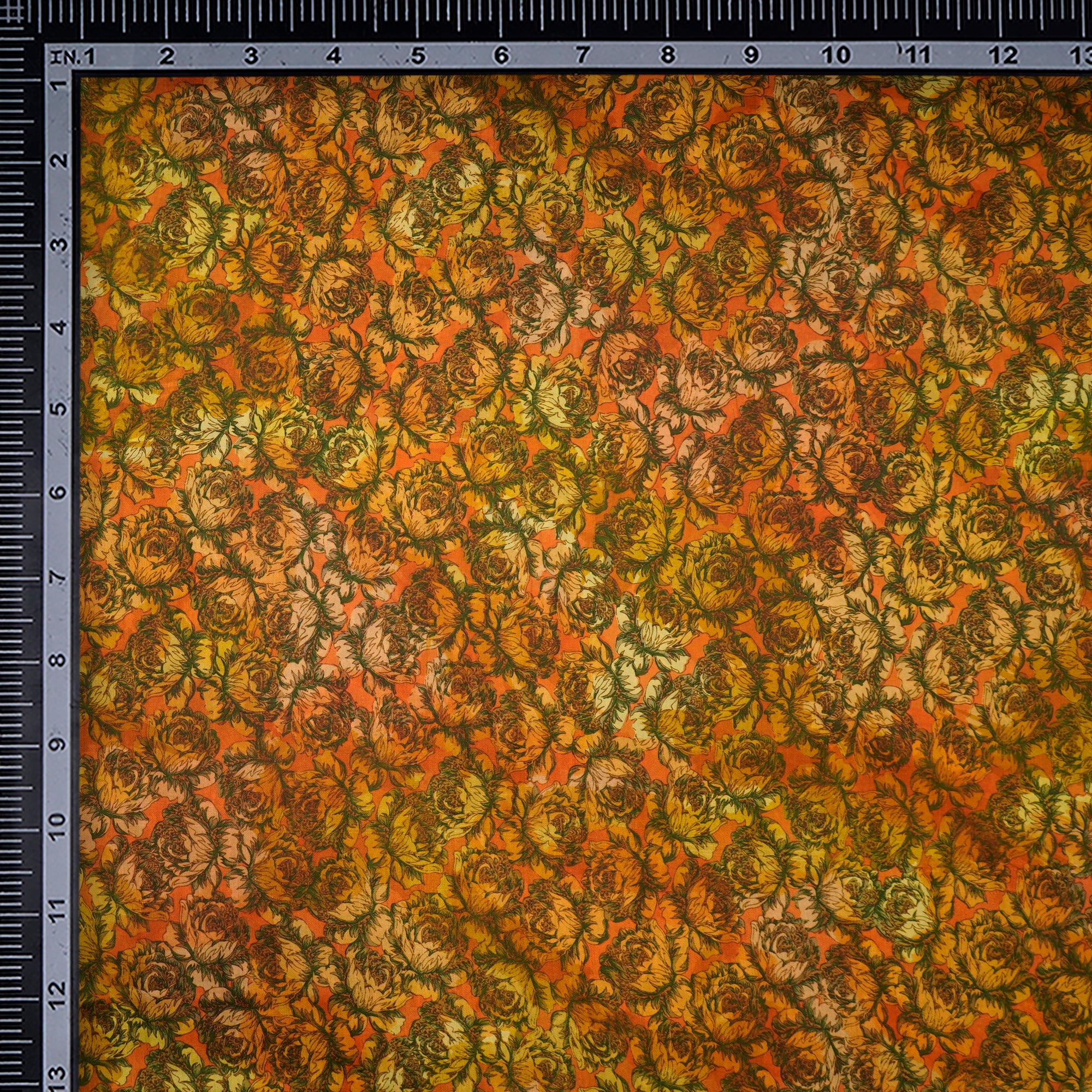 Yellow-Orange Color Printed Plain Silk Fabric