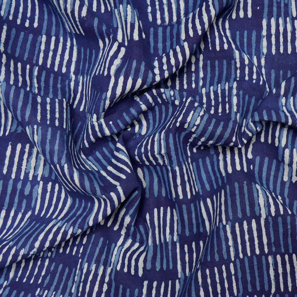(Pre-Cut 3.65 Mtr)Blue Color Hand Block Bagru Natural Dye Indigo Printed Cotton Fabric