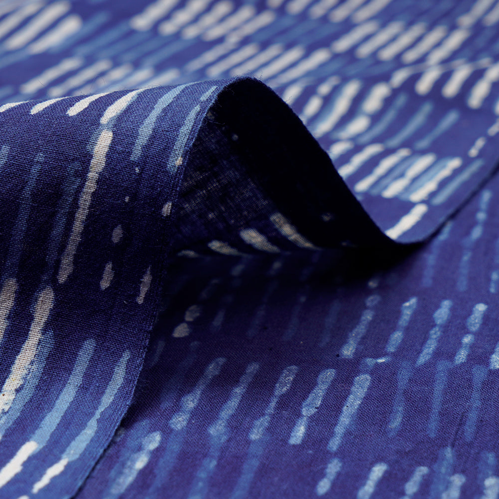 (Pre-Cut 3.65 Mtr)Blue Color Hand Block Bagru Natural Dye Indigo Printed Cotton Fabric