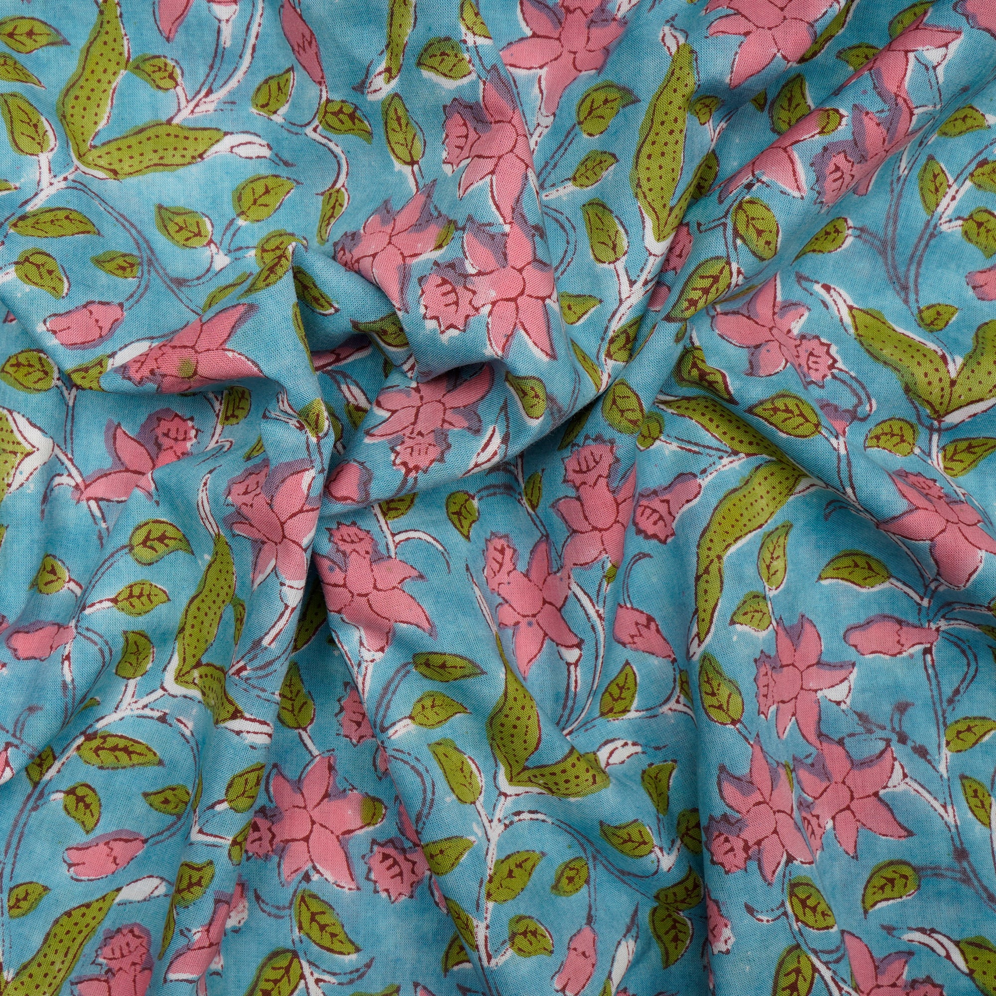 Barbados BeachFloral Pattern Natural Dye Hand Block Bagru Printed Cotton Fabric
