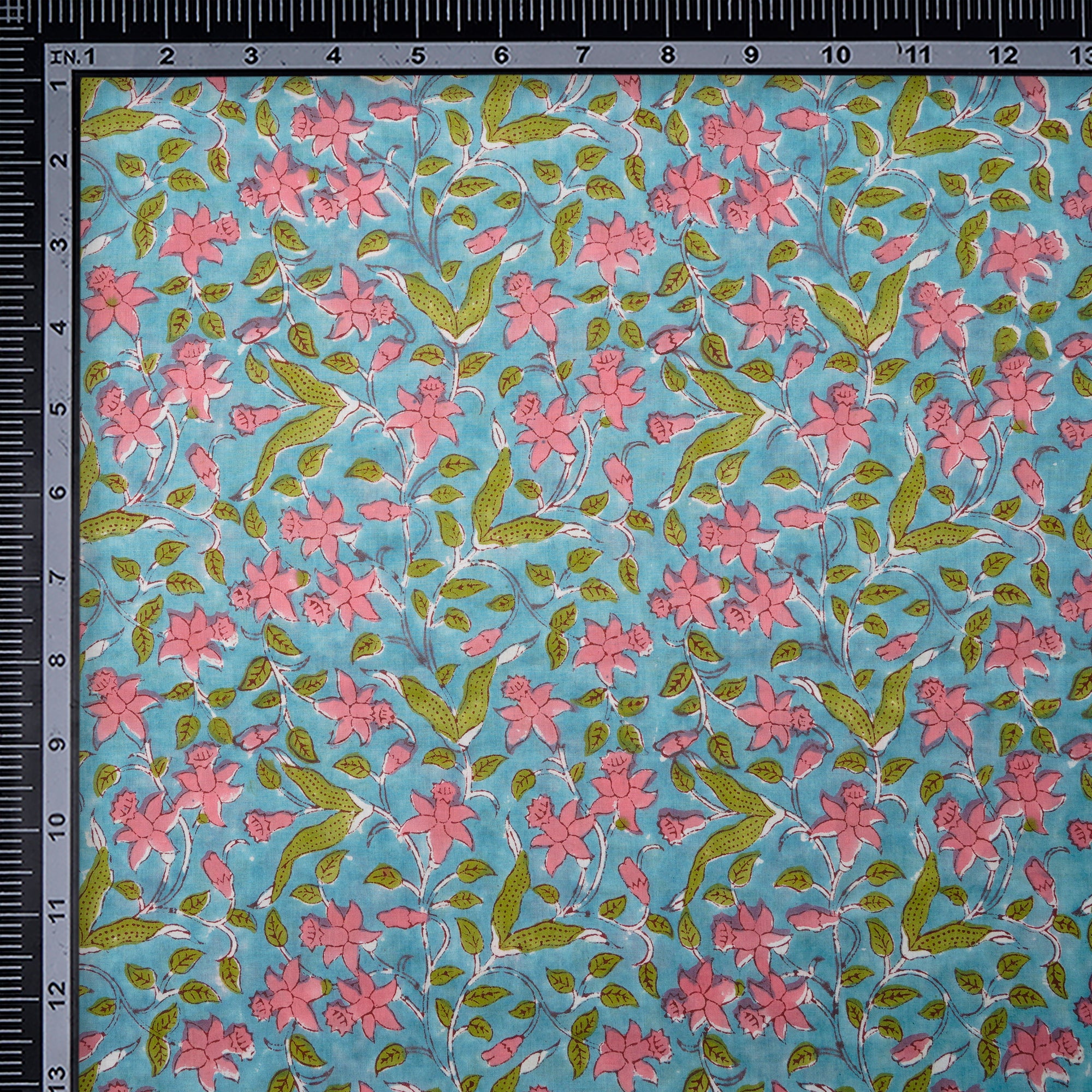 Barbados BeachFloral Pattern Natural Dye Hand Block Bagru Printed Cotton Fabric