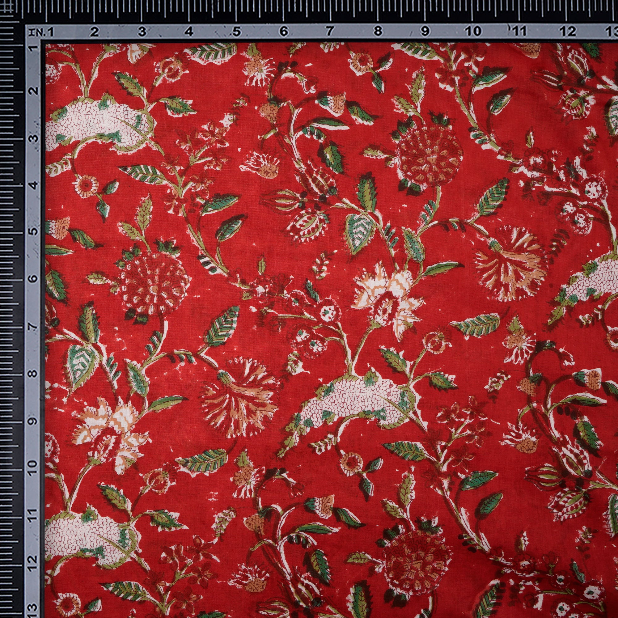 Goji Berry Floral Pattern Natural Dye Hand Block Bagru Printed Cotton Fabric