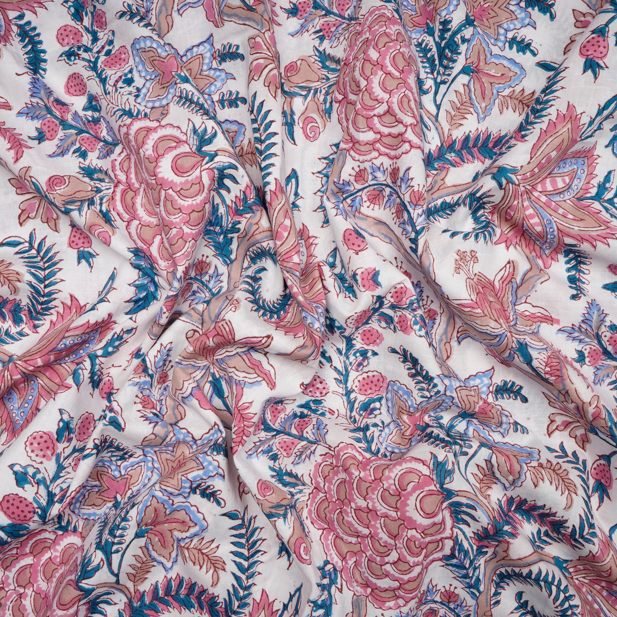 Multi Color Floral Pattern Natural Dye Hand Block Bagru Printed Cotton Fabric