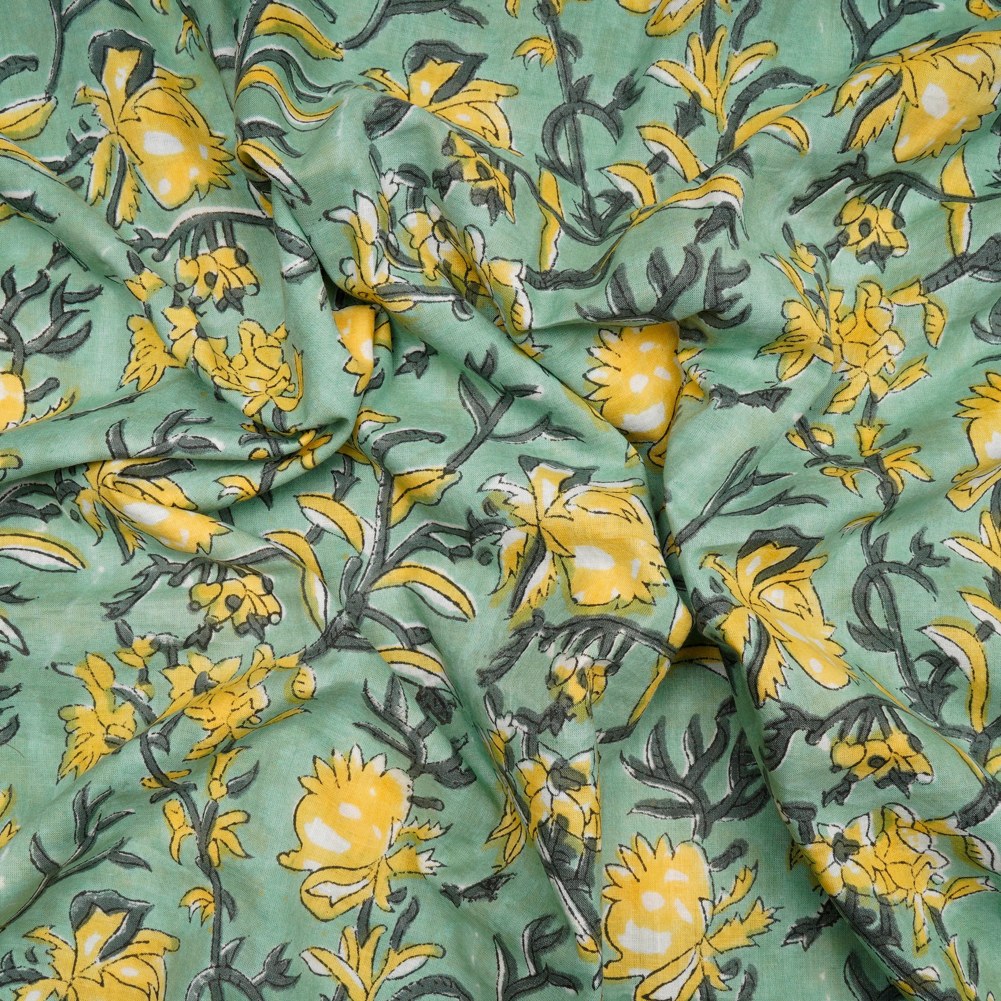 Hemlock Floral Pattern Natural Dye Hand Block Bagru Printed Cotton Fabric
