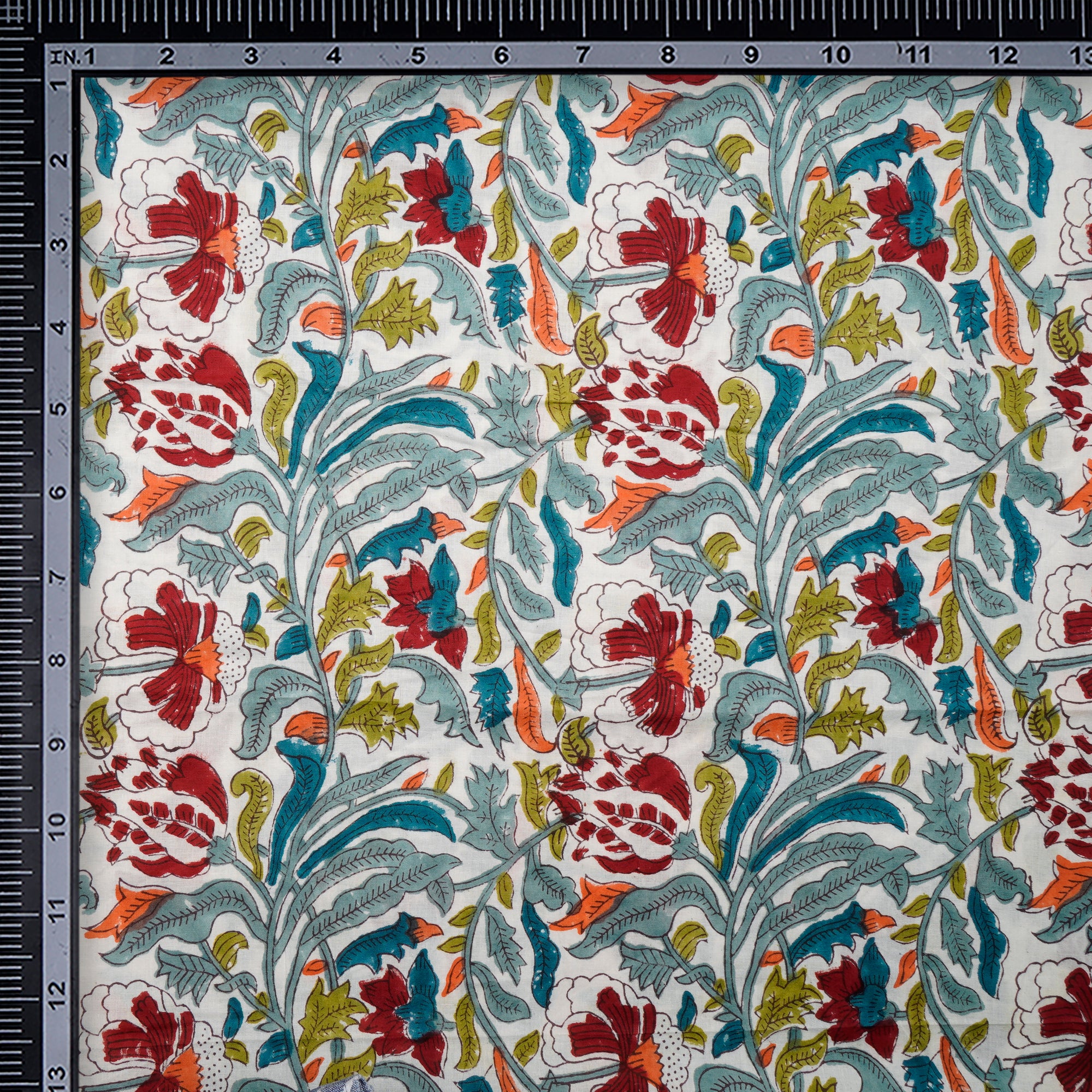Multi Color Floral Pattern Natural Dye Hand Block Bagru Printed Cotton Fabric