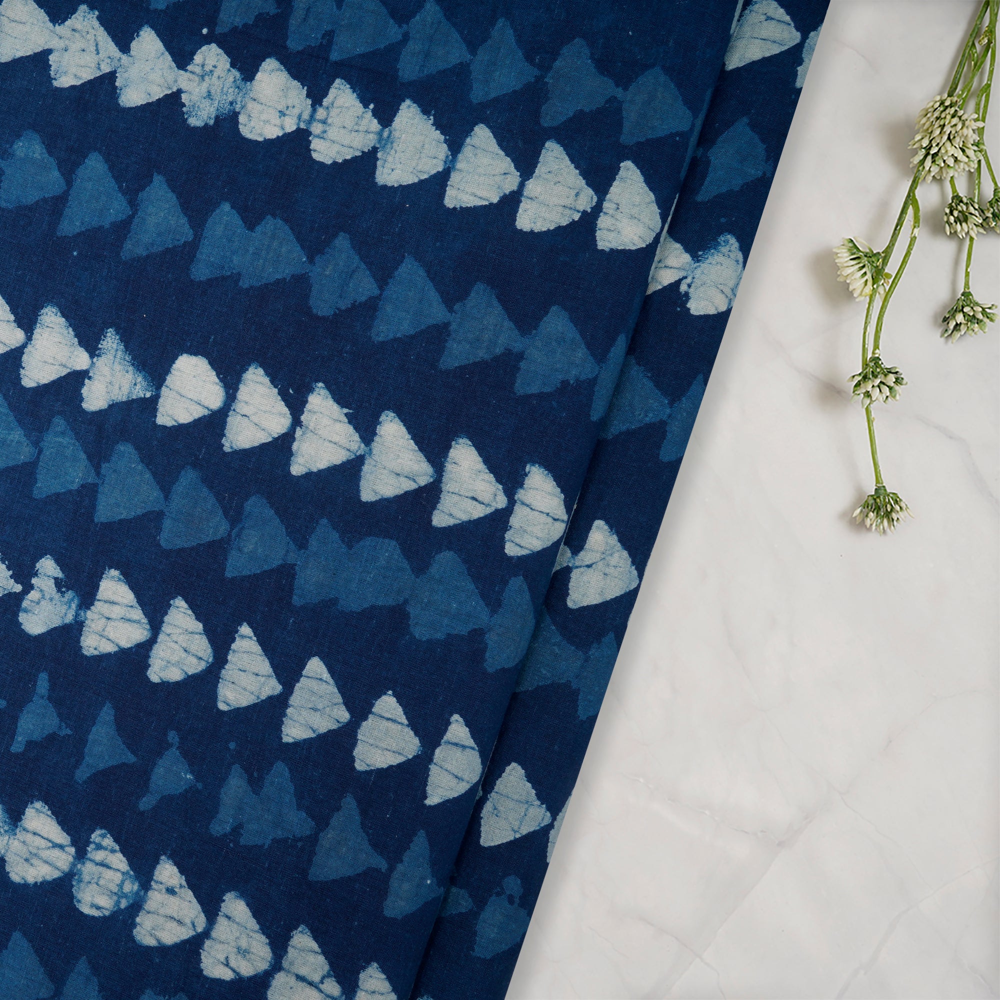 Blue Hand Block Bagru Natural Dye Indigo Printed Cotton Fabric