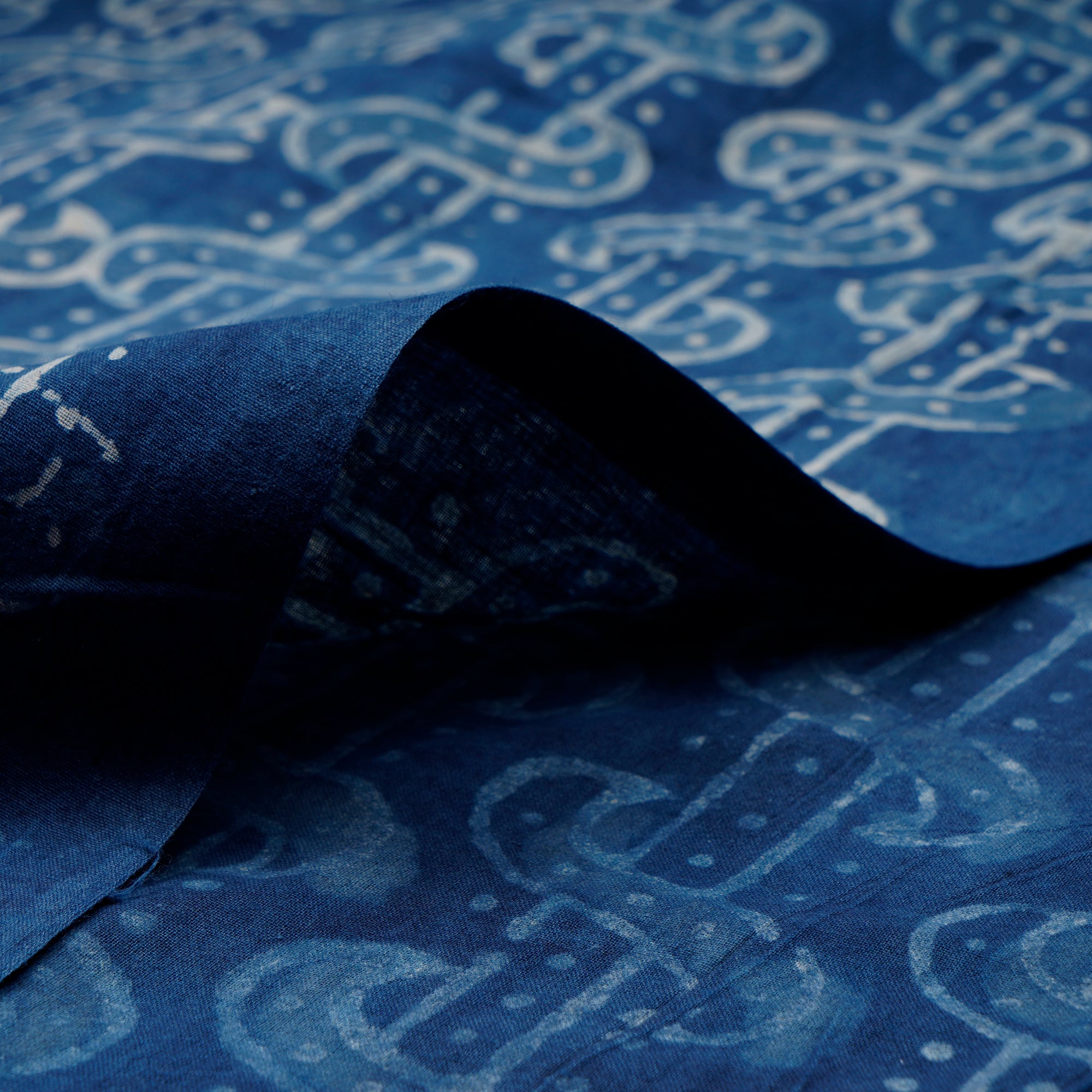 Blue Hand Block Bagru Natural Dye Indigo Printed Cotton Fabric