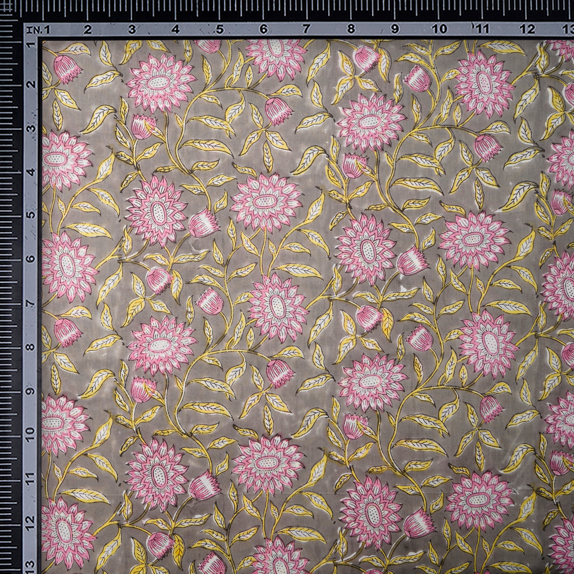 London Fog Floral Pattern Natural Dye Hand Block Bagru Printed Cotton Fabric