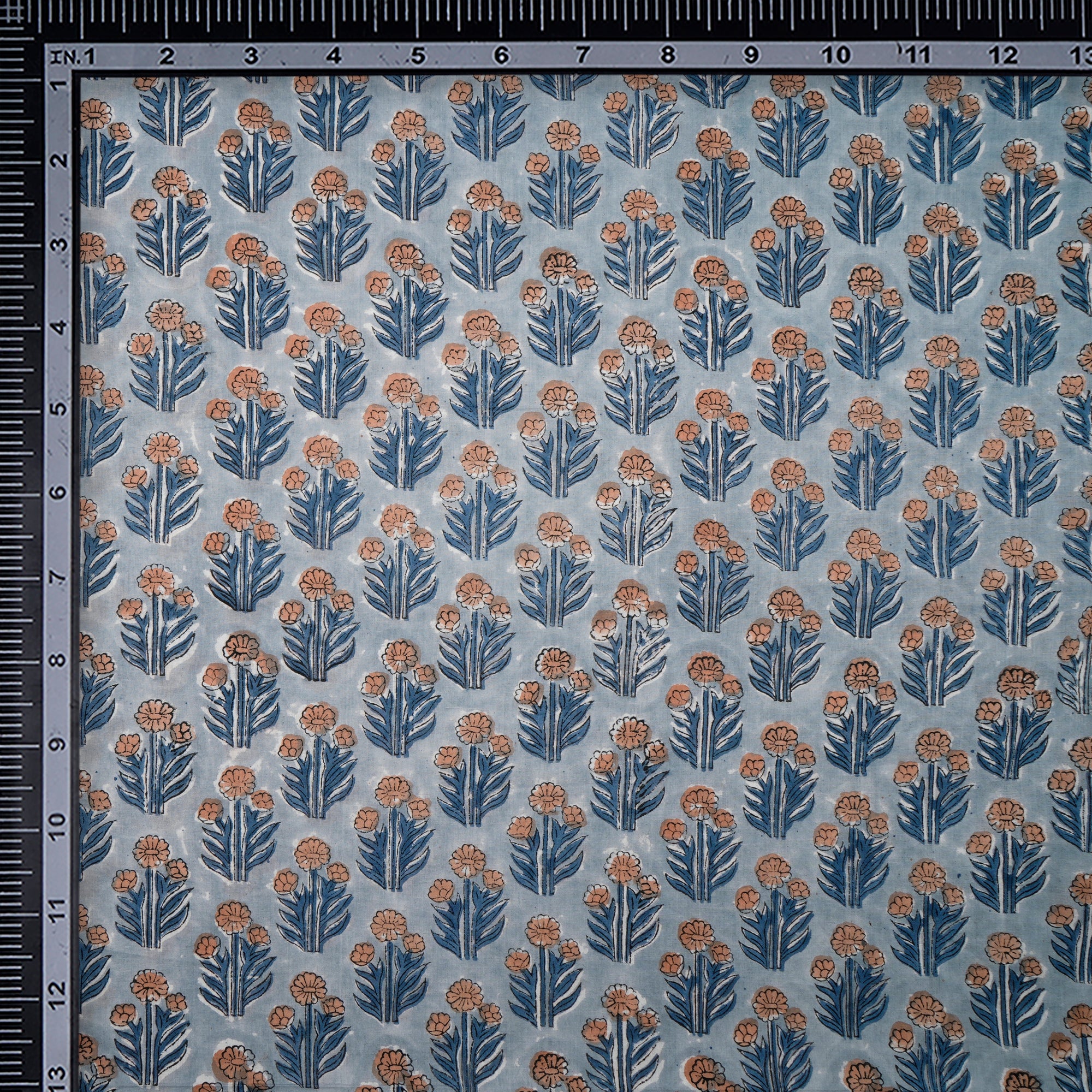 Starlight Blue Motif Pattern Natural Dye Hand Block Bagru Printed Cotton Fabric