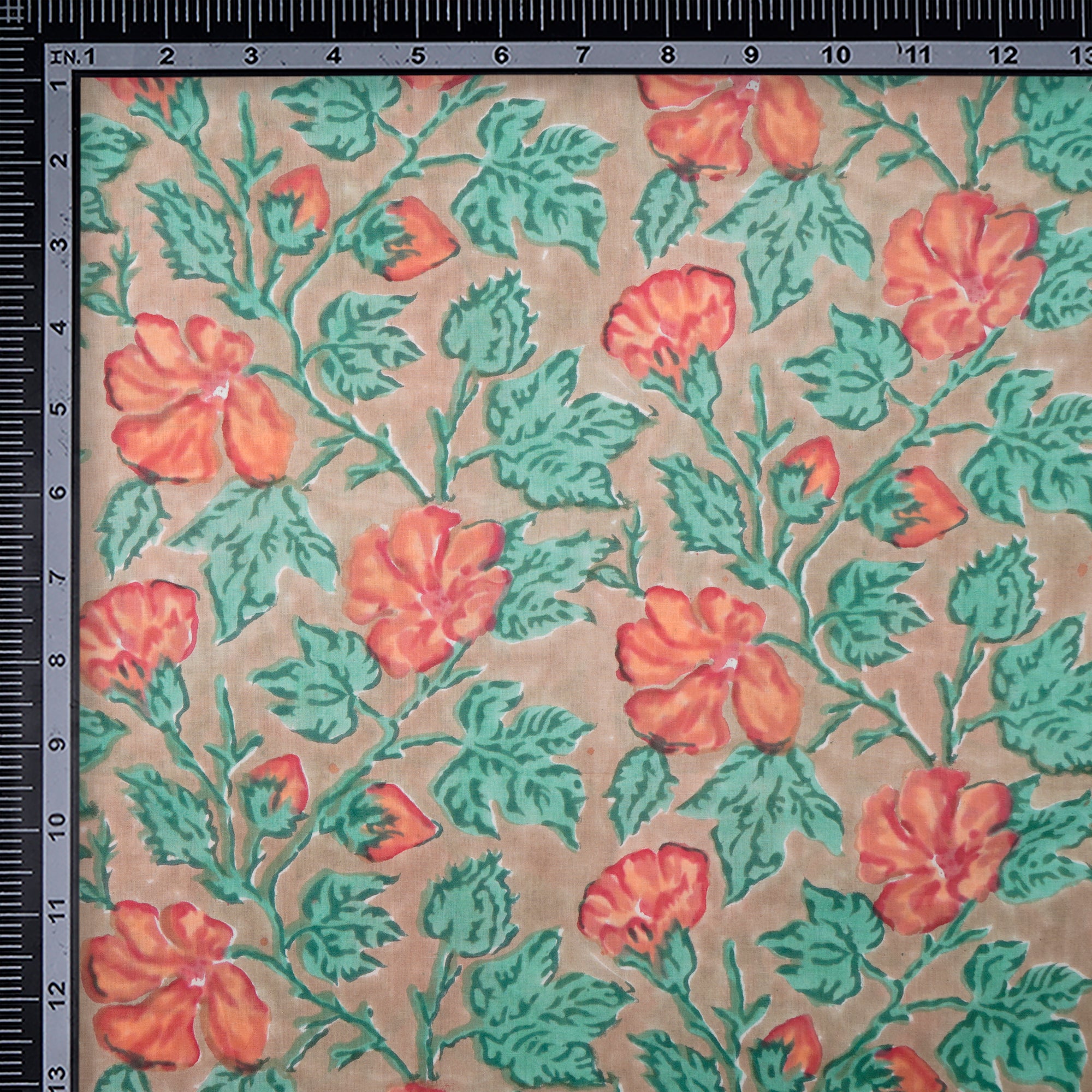 Cement Floral Pattern Natural Dye Hand Block Bagru Printed Cotton Fabric