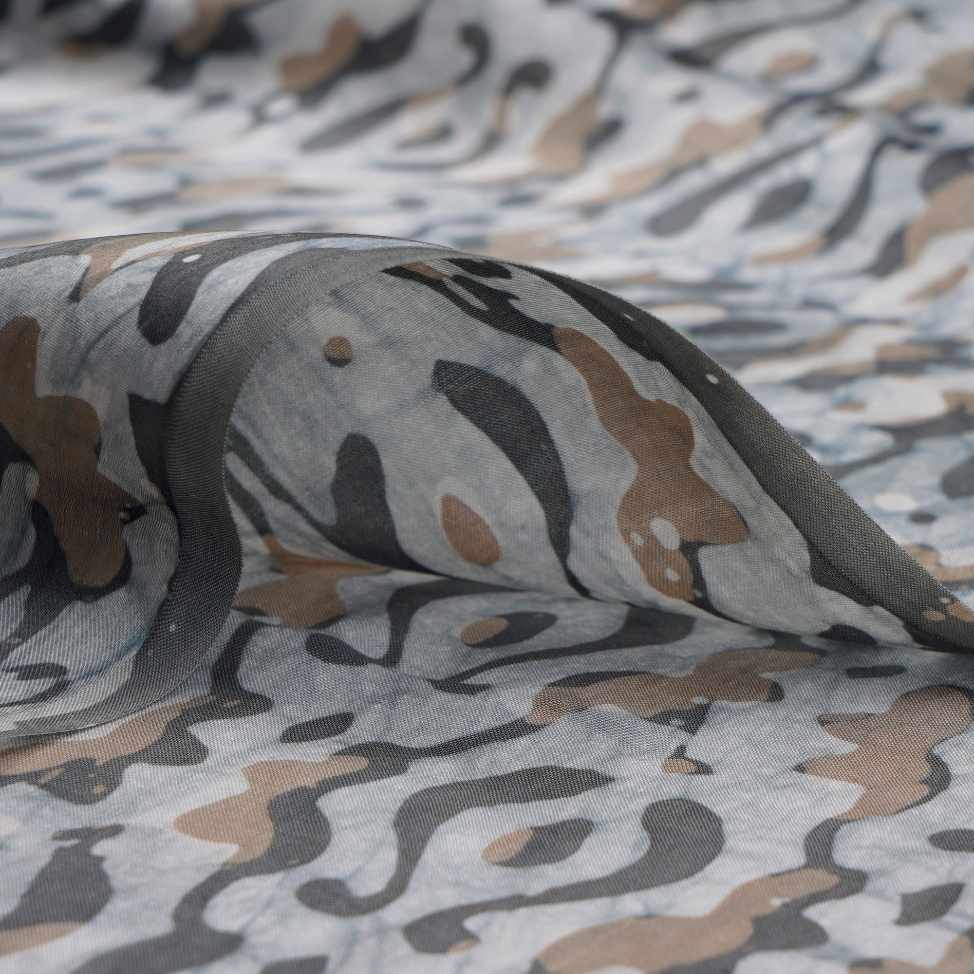 Grey Handcrafted Waxed Batik Printed Modal Fabric