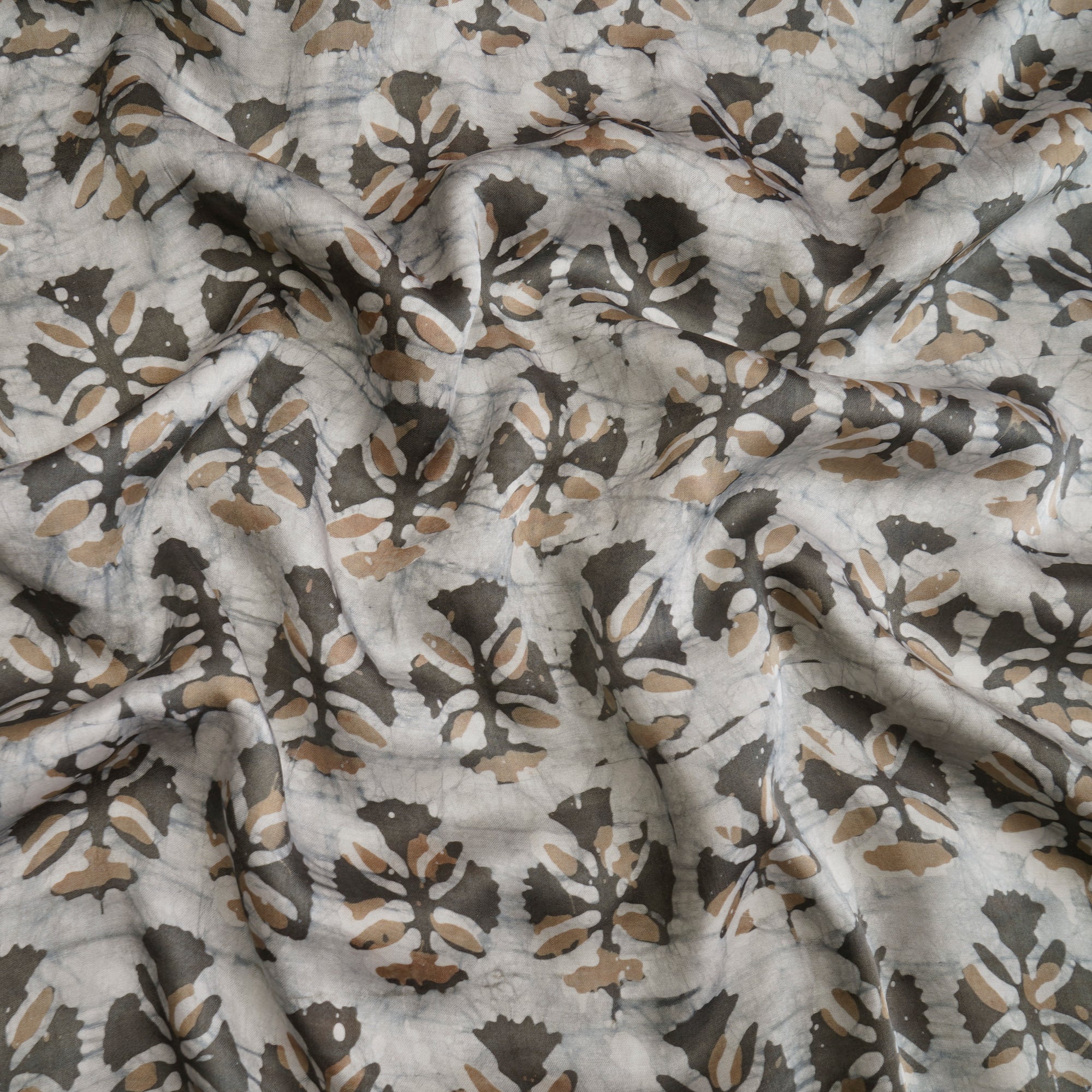 Light Grey Handcrafted Waxed Batik Printed Modal Fabric