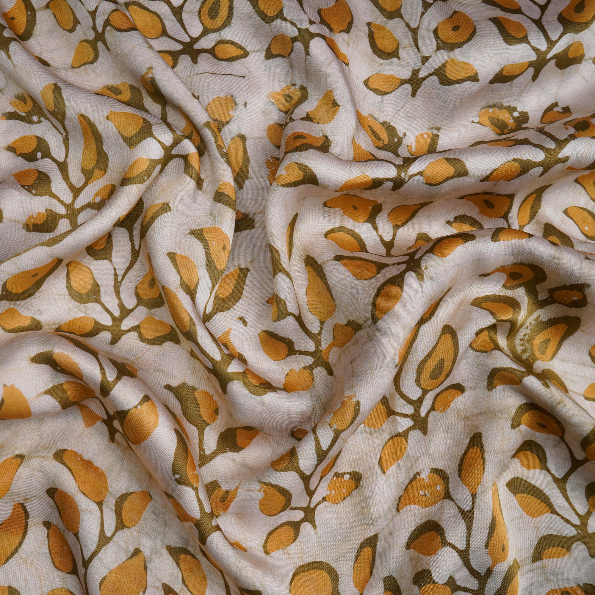 Cream Handcrafted Waxed Batik Printed Modal Fabric