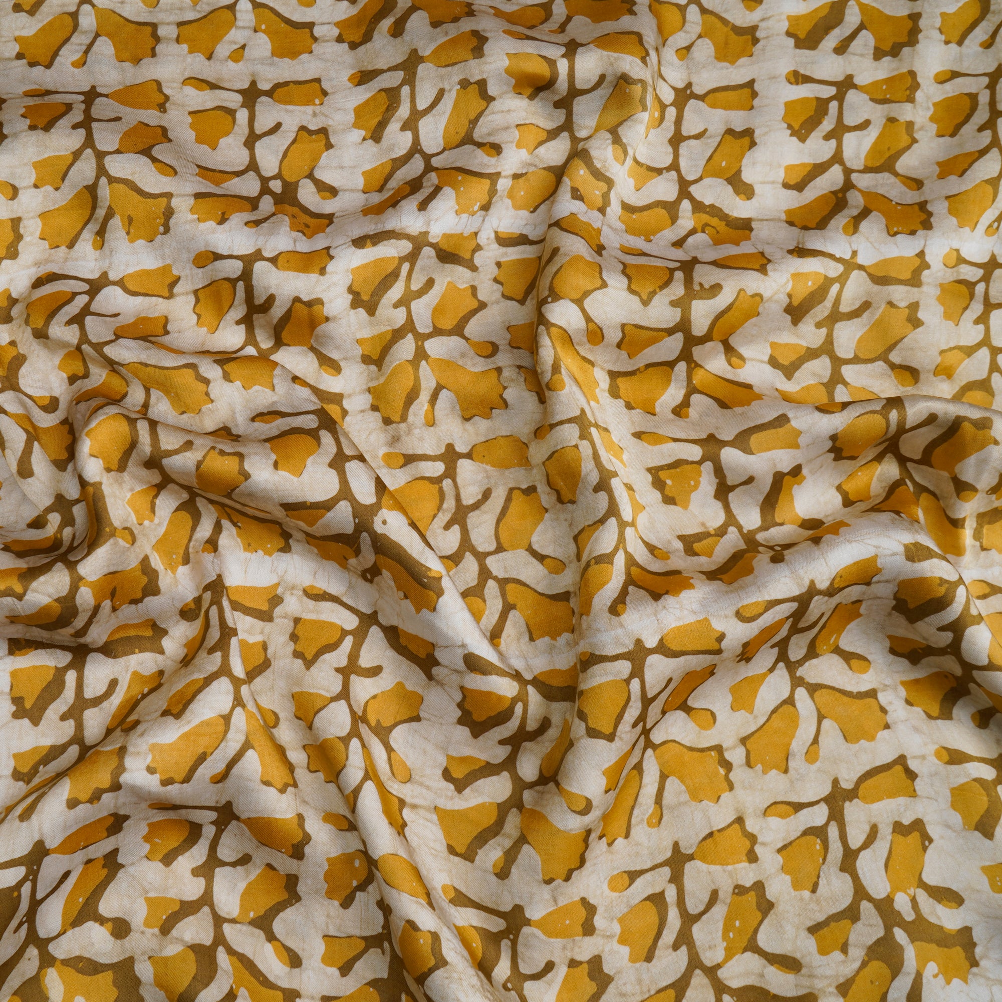 White-Yellow Handcrafted Waxed Batik Printed Modal Fabric