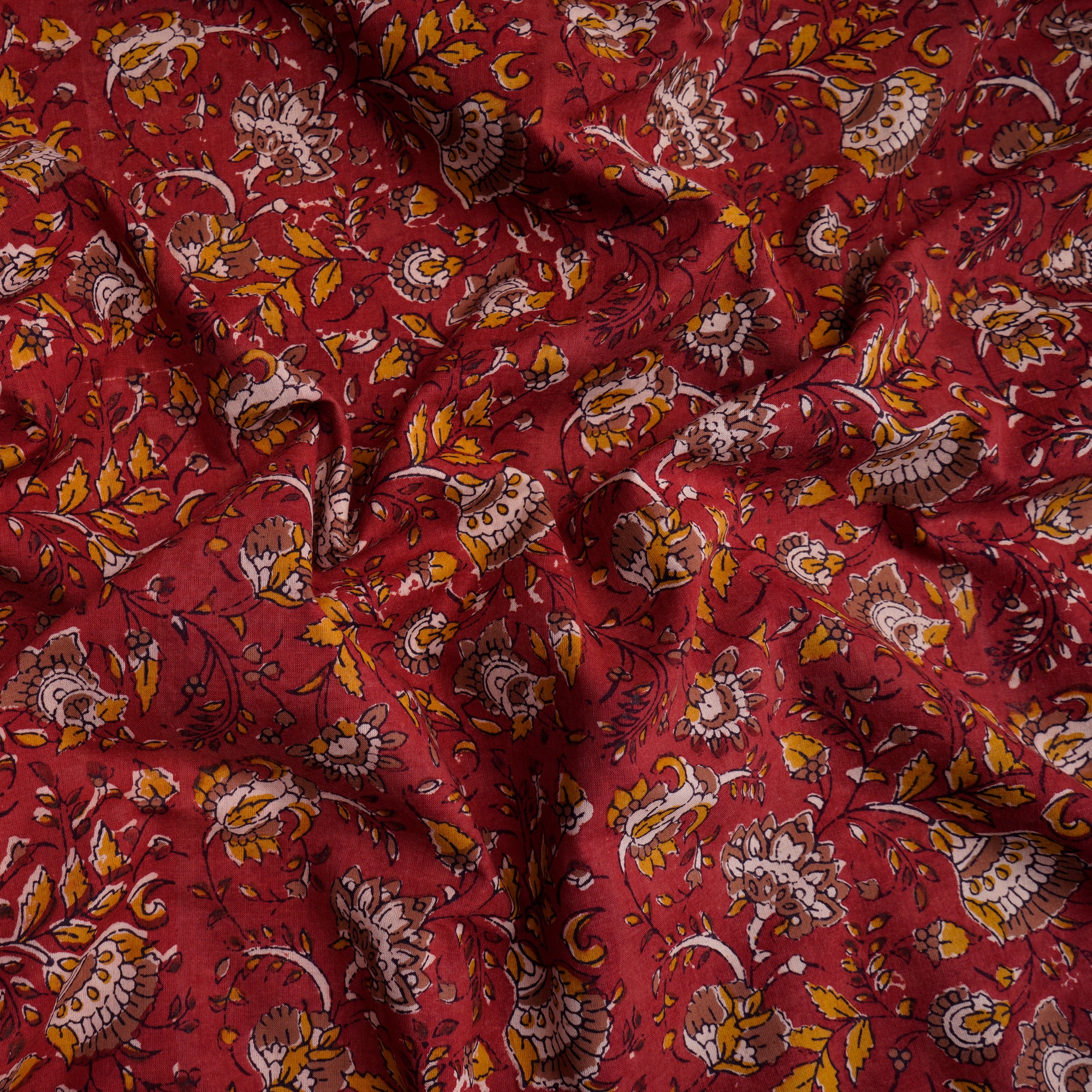 Maroon Floral Pattern Natural Dye Fakira Hand Block Print Cotton Fabric