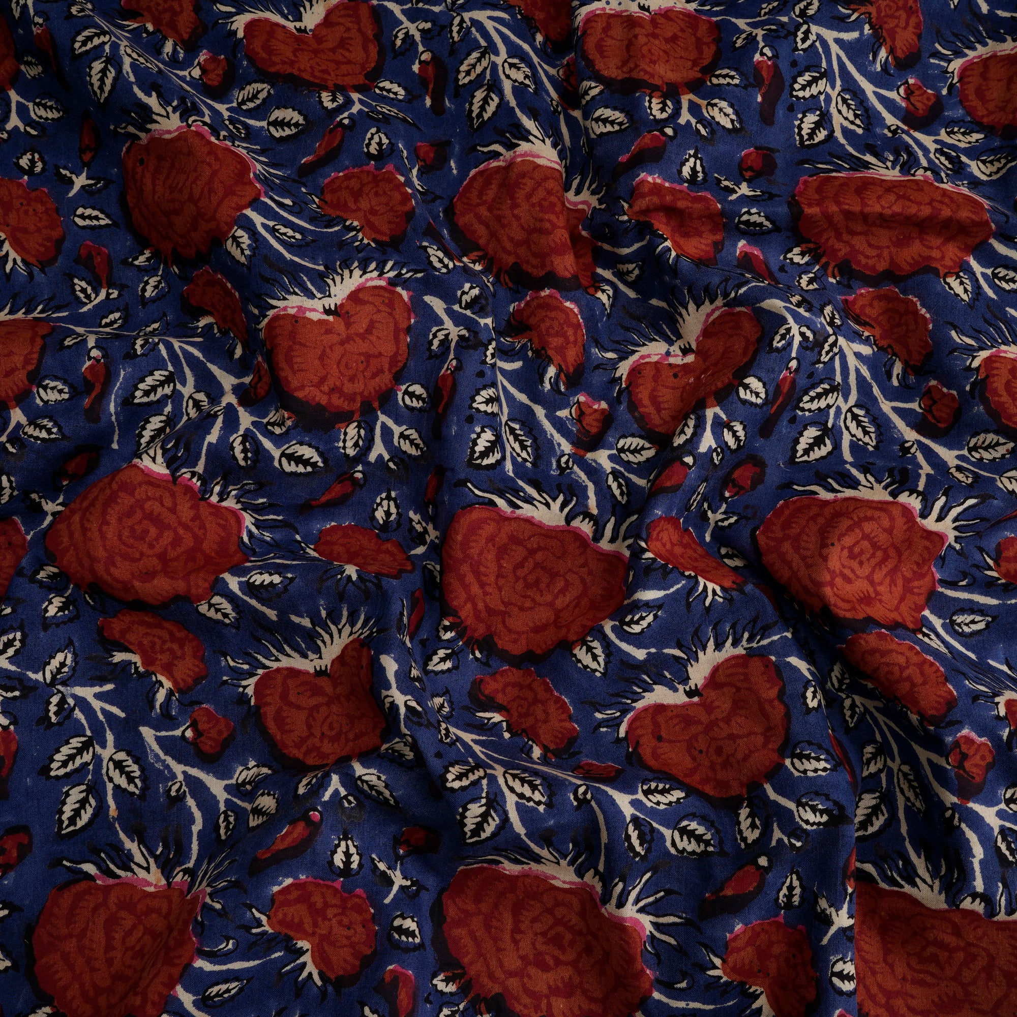 Royal Blue Floral Pattern Natural Dye Fakira Hand Block Print Cotton Fabric