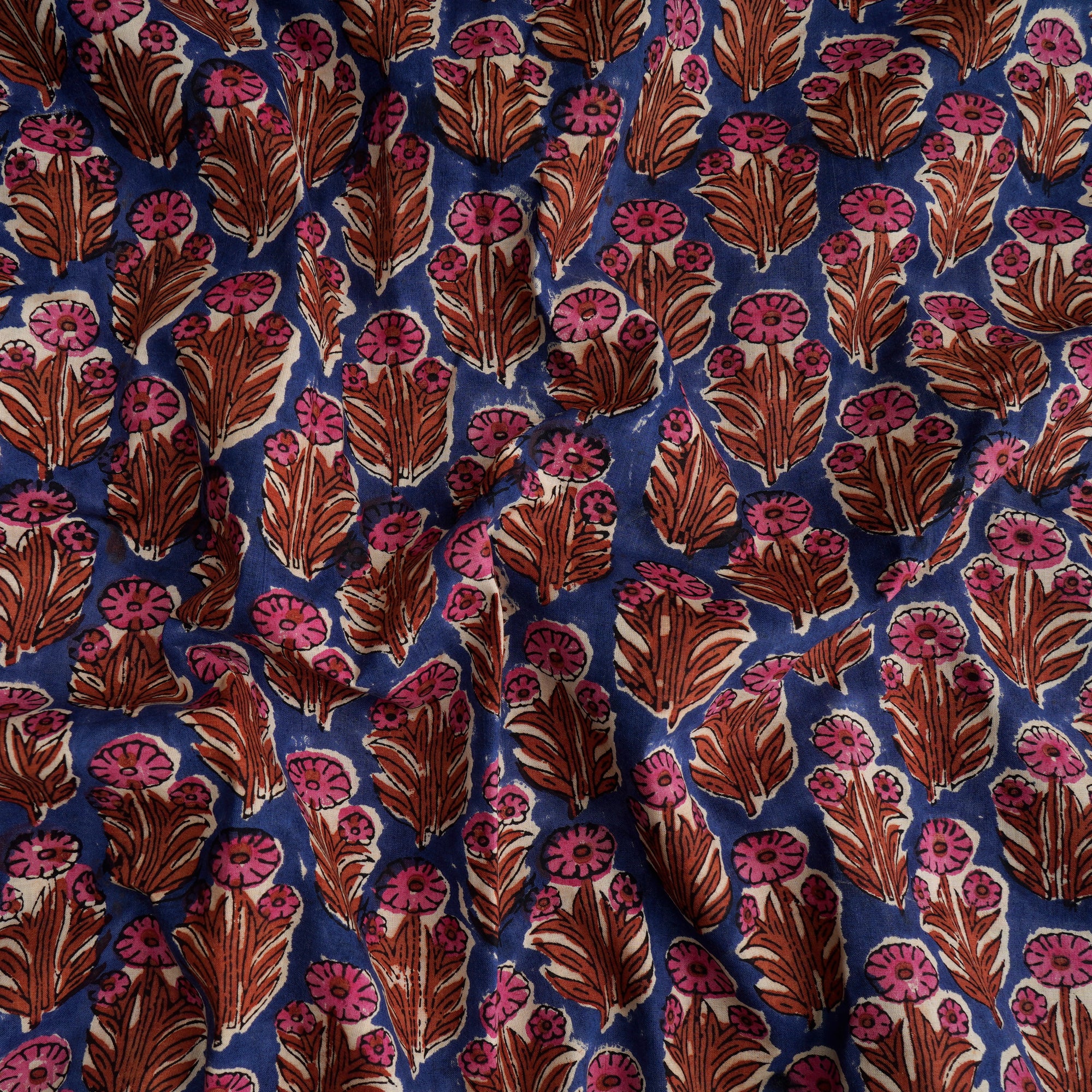 Blue Motif Pattern Natural Dye Fakira Hand Block Print Cotton Fabric