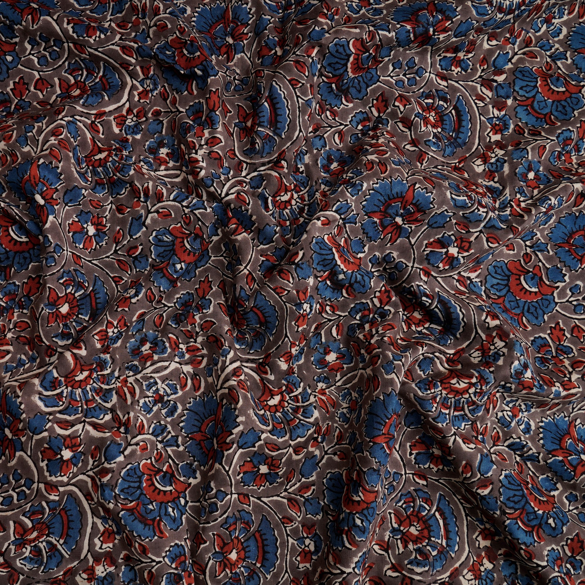 Dark Grey Floral Pattern Natural Dye Fakira Hand Block Print Cotton Fabric