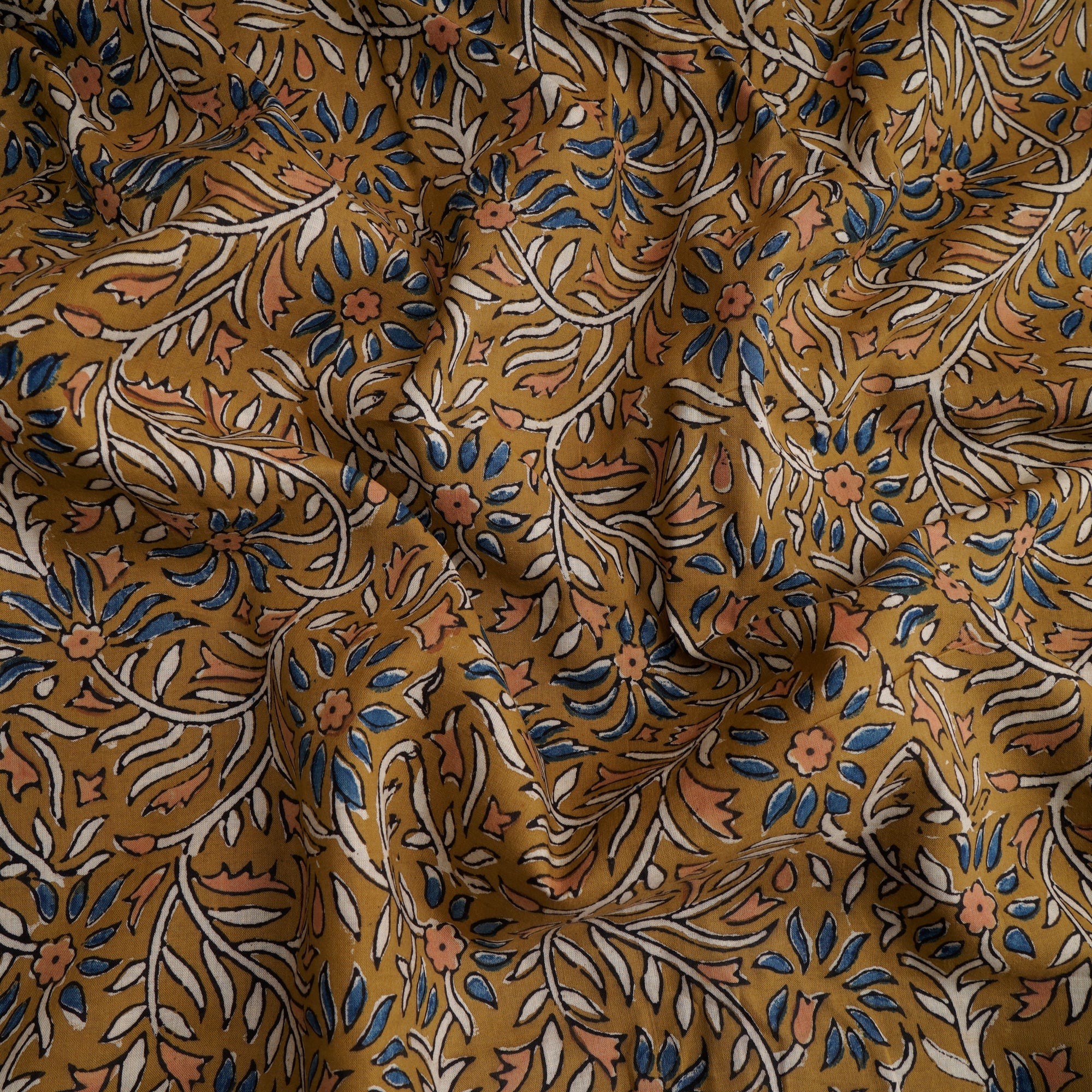 Olive Floral Pattern Natural Dye Fakira Hand Block Print Cotton Fabric