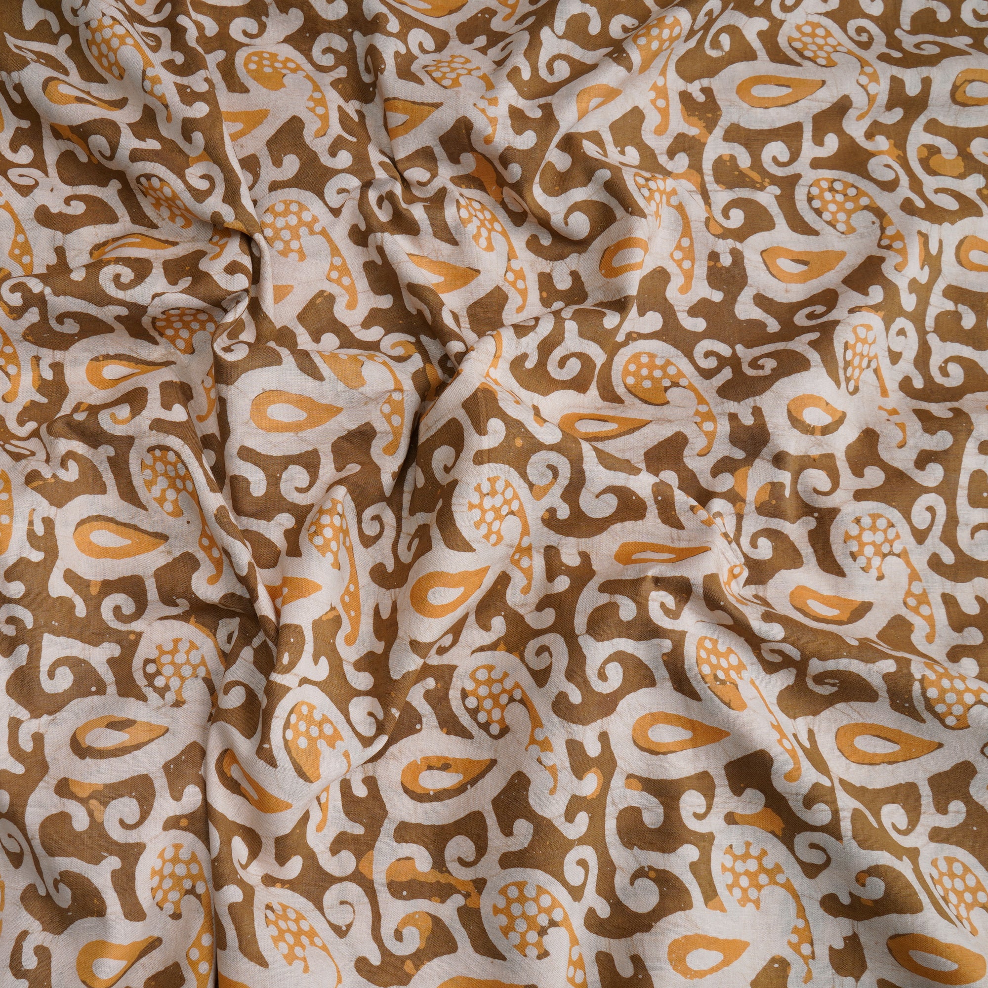 Tobacco Brown Handcrafted Waxed Batik Printed Cotton Fabric
