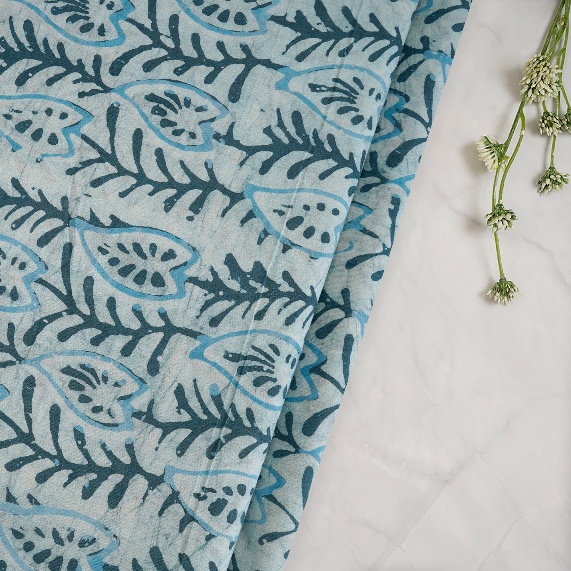 Light Blue Handcrafted Waxed Batik Printed Cotton Fabric