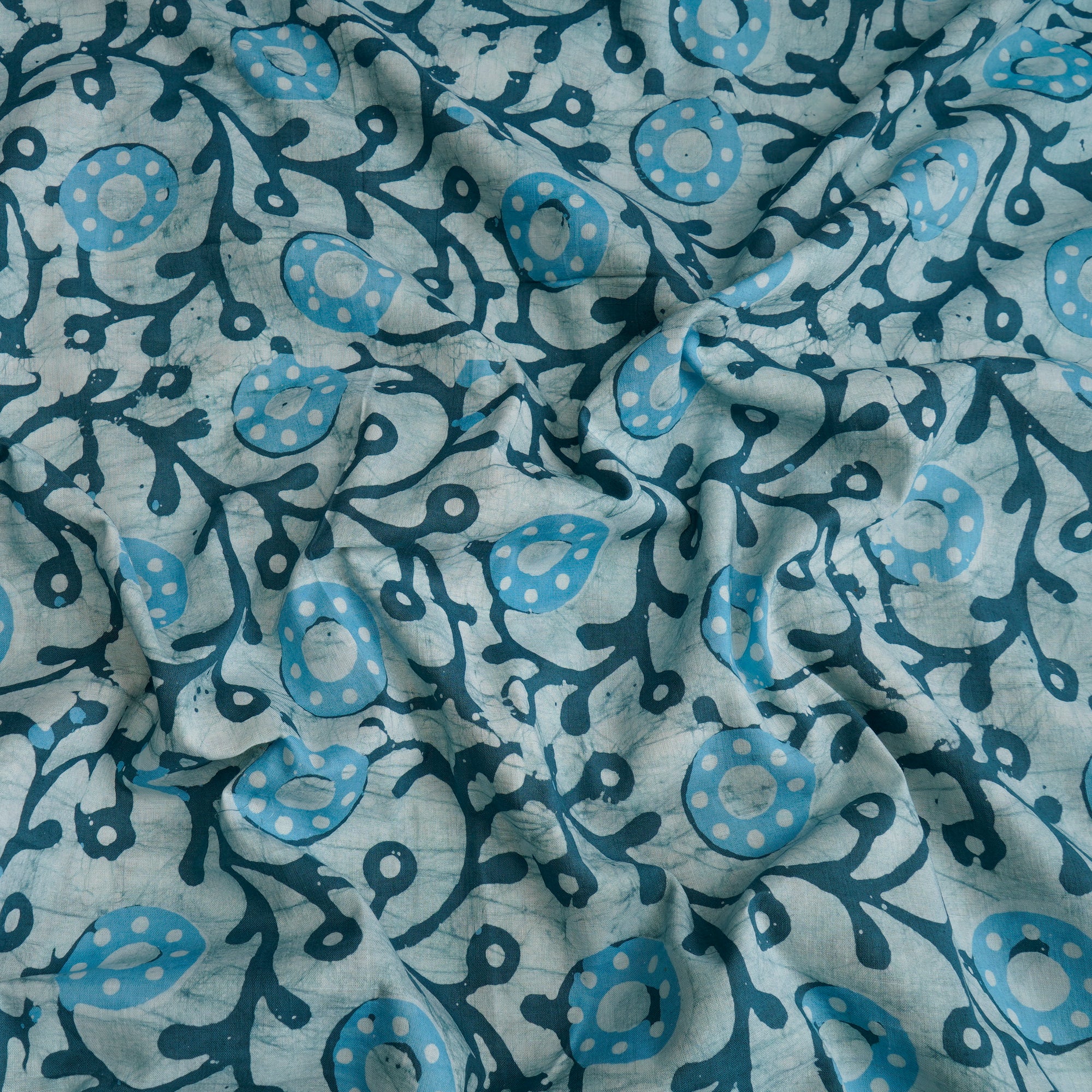 Sky Blue Handcrafted Waxed Batik Printed Cotton Fabric
