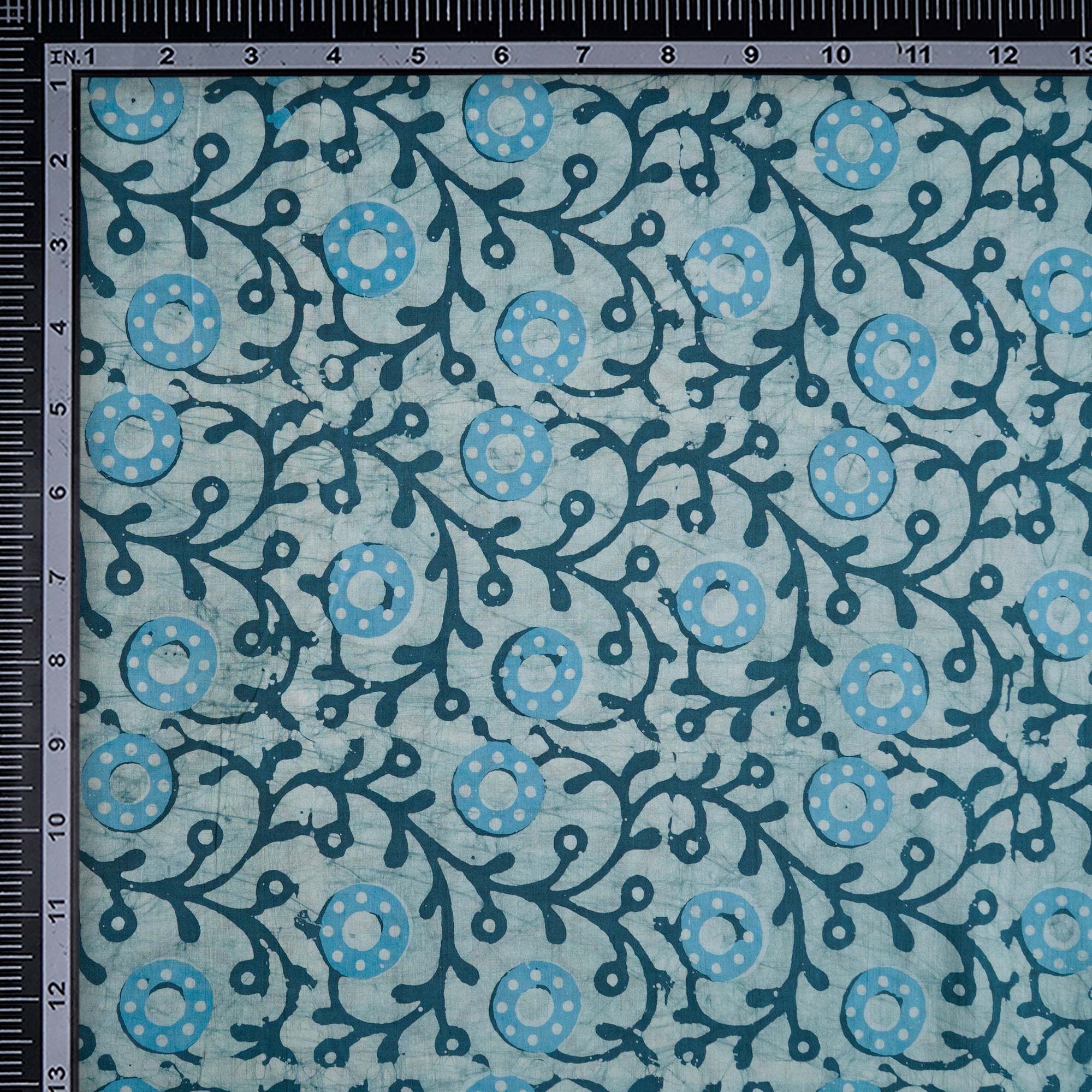 Sky Blue Handcrafted Waxed Batik Printed Cotton Fabric