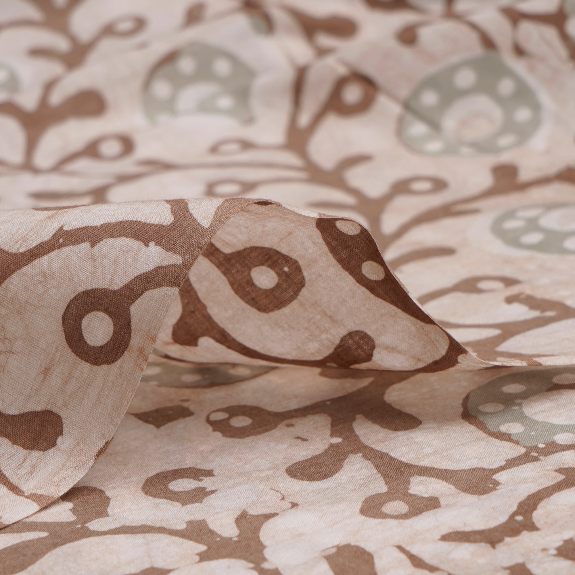 Cream Tan Handcrafted Waxed Batik Printed Cotton Fabric