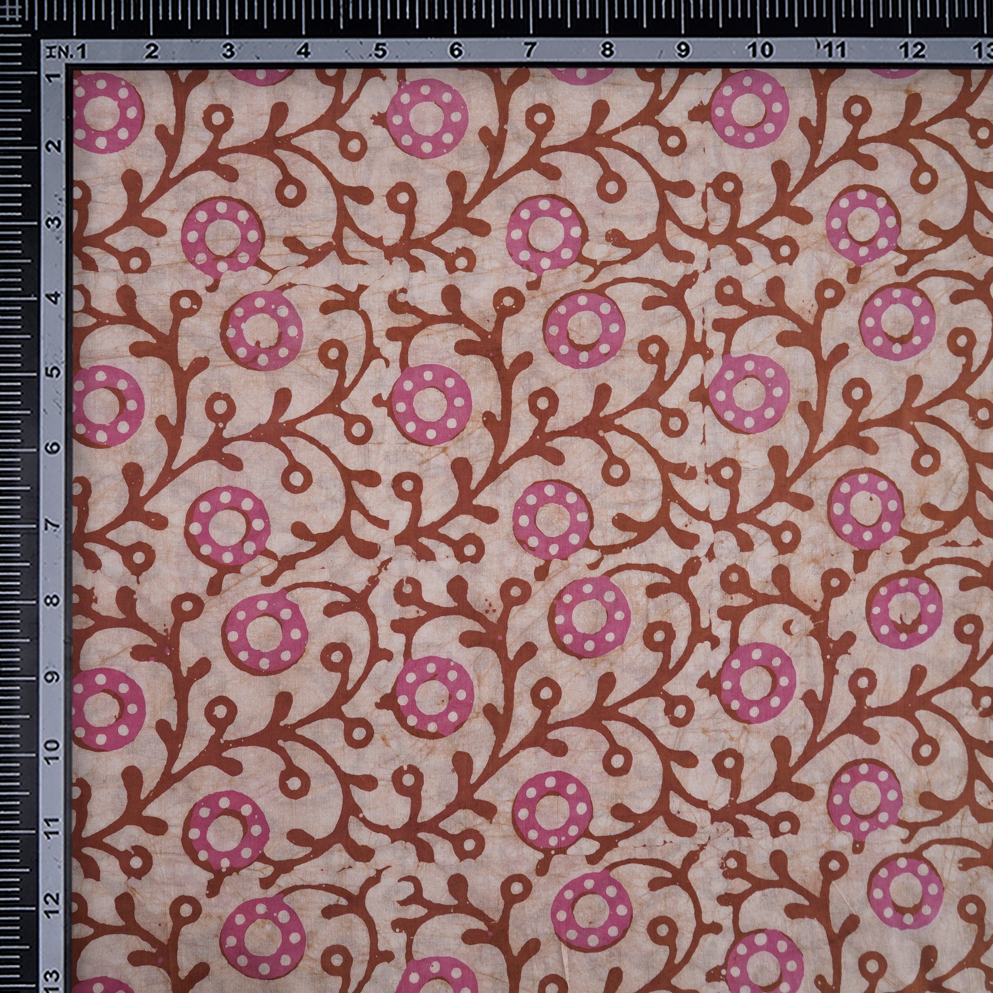 Beige Handcrafted Waxed Batik Printed Cotton Fabric