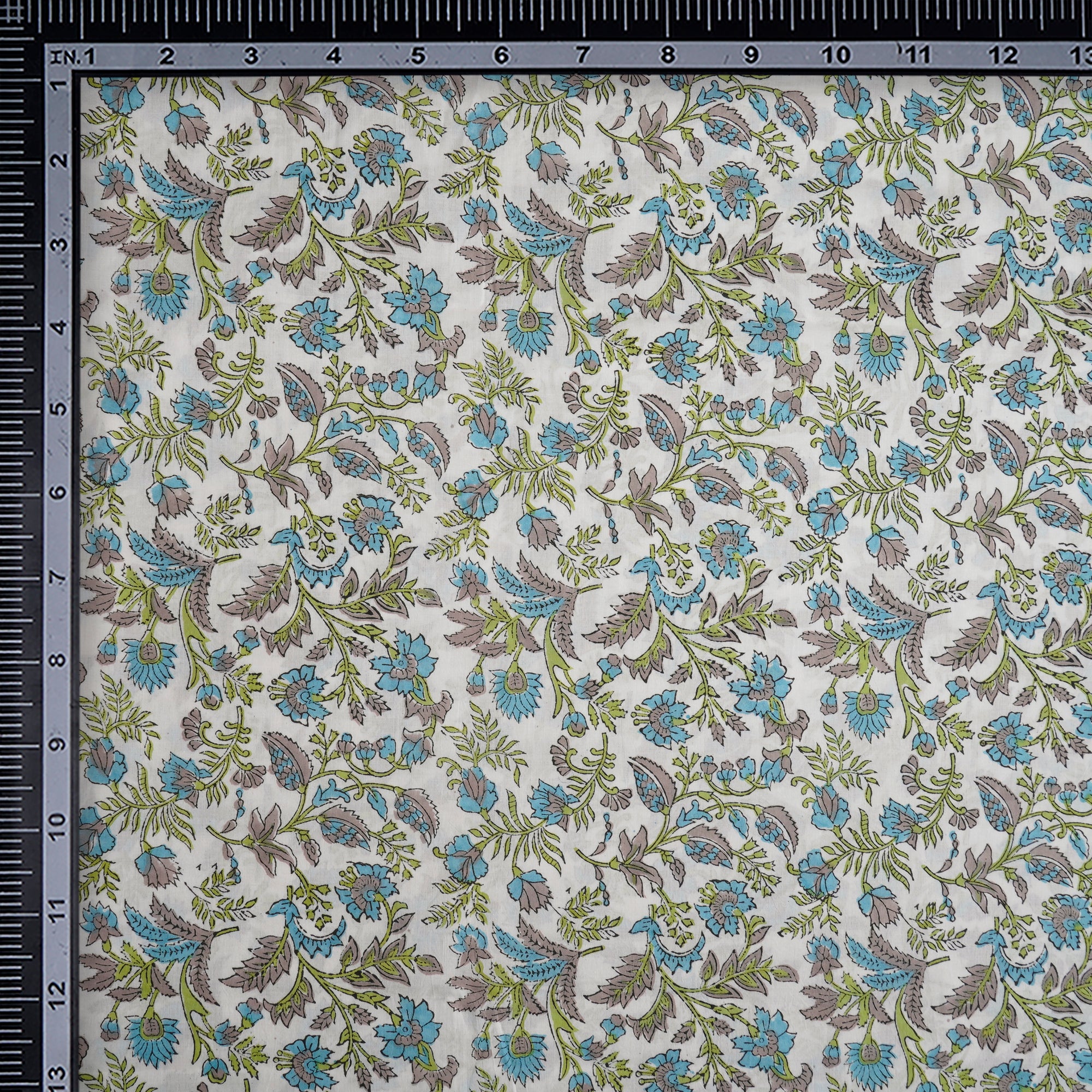 White Floral Pattern Hand Block Printed Cotton Mulmul Fabric