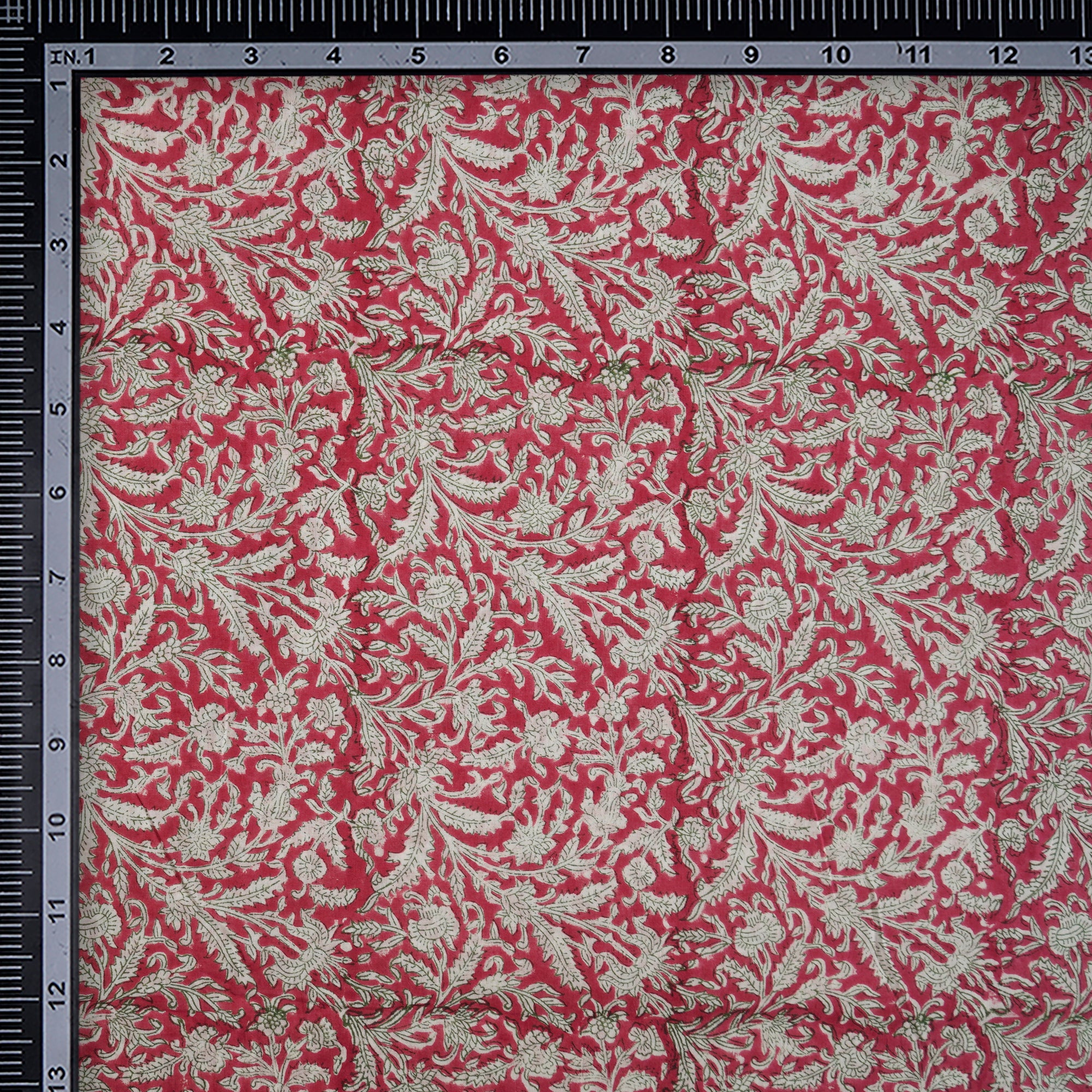 Claret Red Floral Pattern Hand Block Printed Cotton Mulmul Fabric