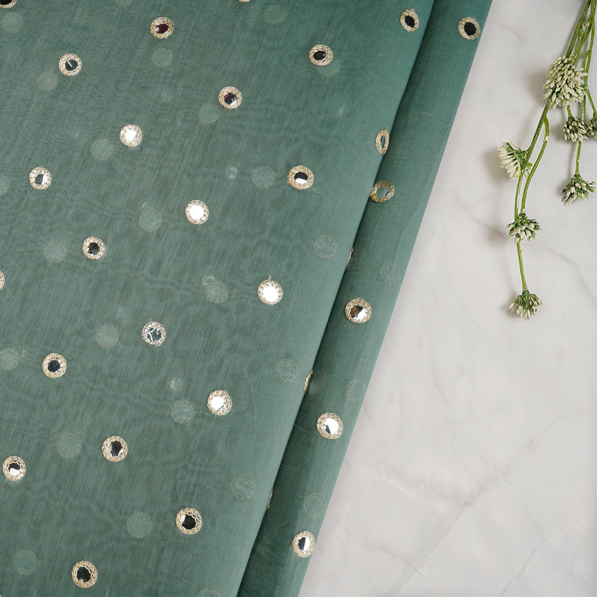 Feldspar Booti Pattern Thread & Sequin Embroidered Chanderi Fabric